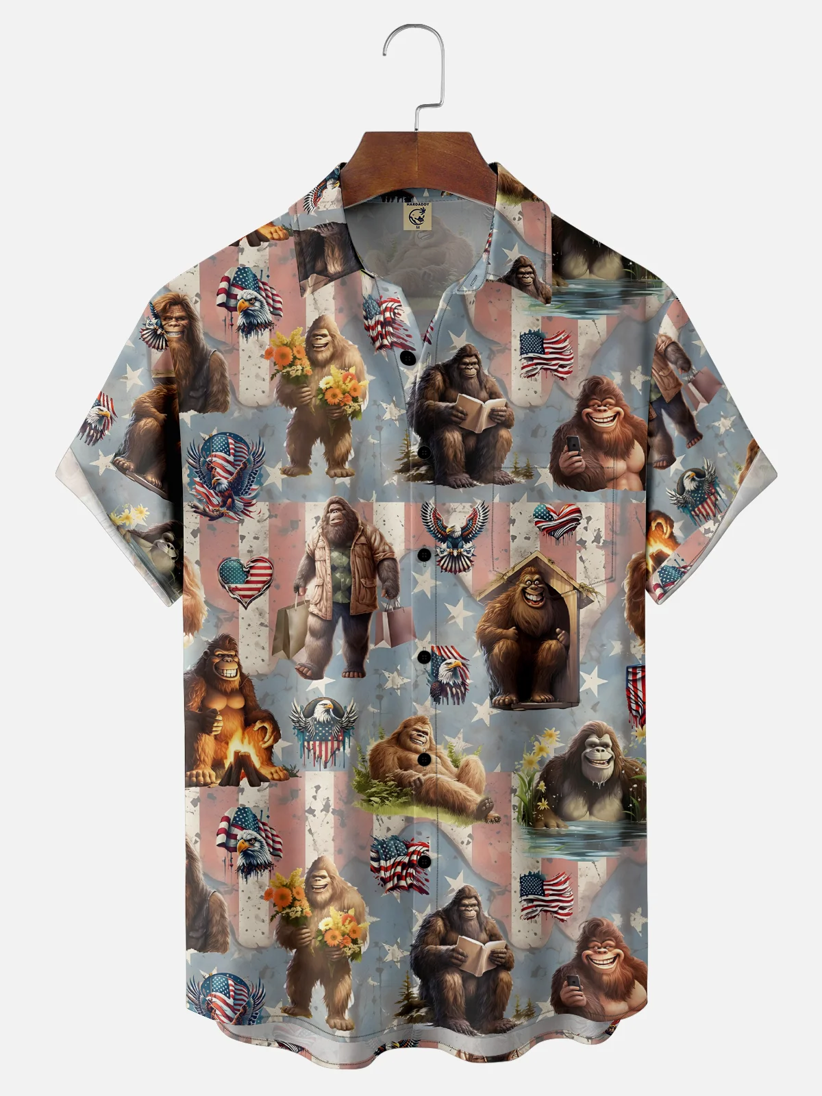 Moisture-Wicking American Patriotic Bigfoot Chest Pocket Hawaiian Shirt