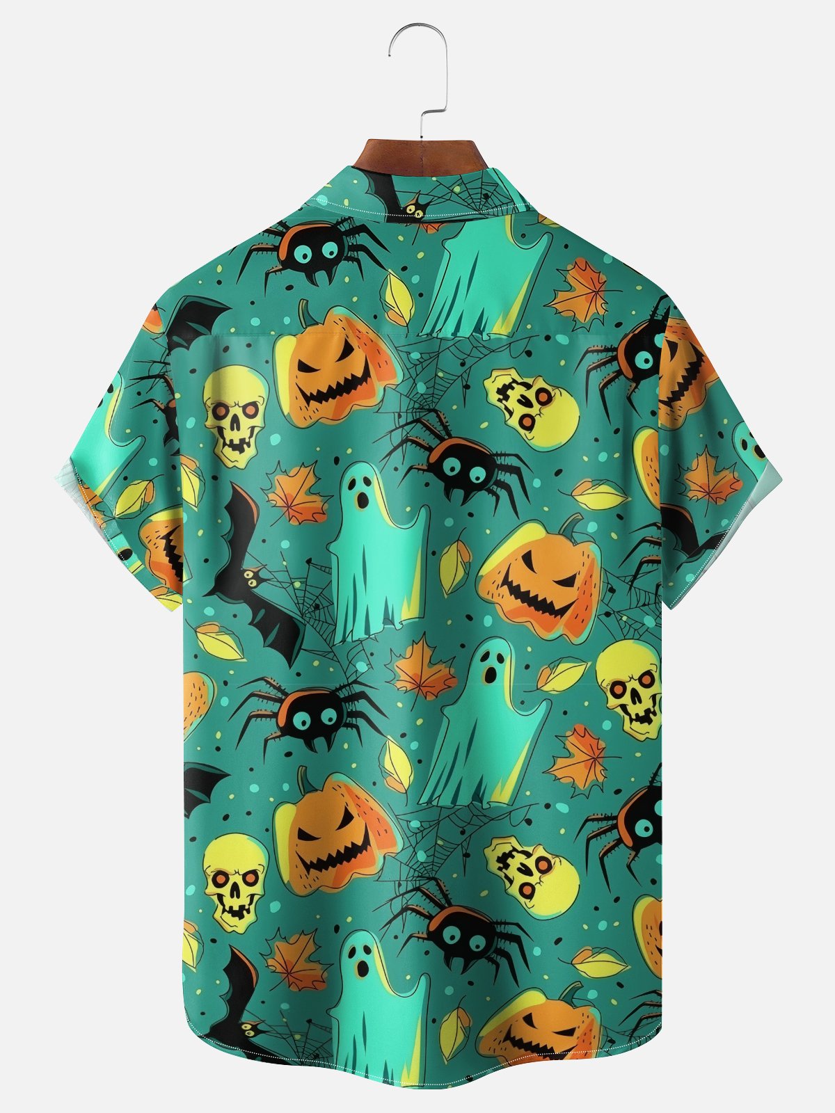Moisture-wicking Halloween Pumpkin Skull Spider Chest Pocket Casual Shirt