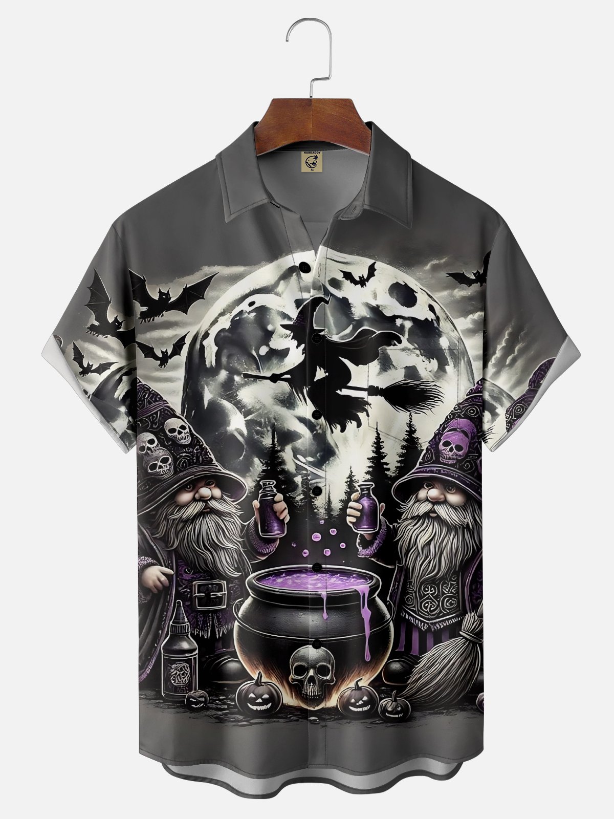 Moisture-Wicking Halloween Witch Midget Rock Guitar Chest Pocket Hawaiian Shirt