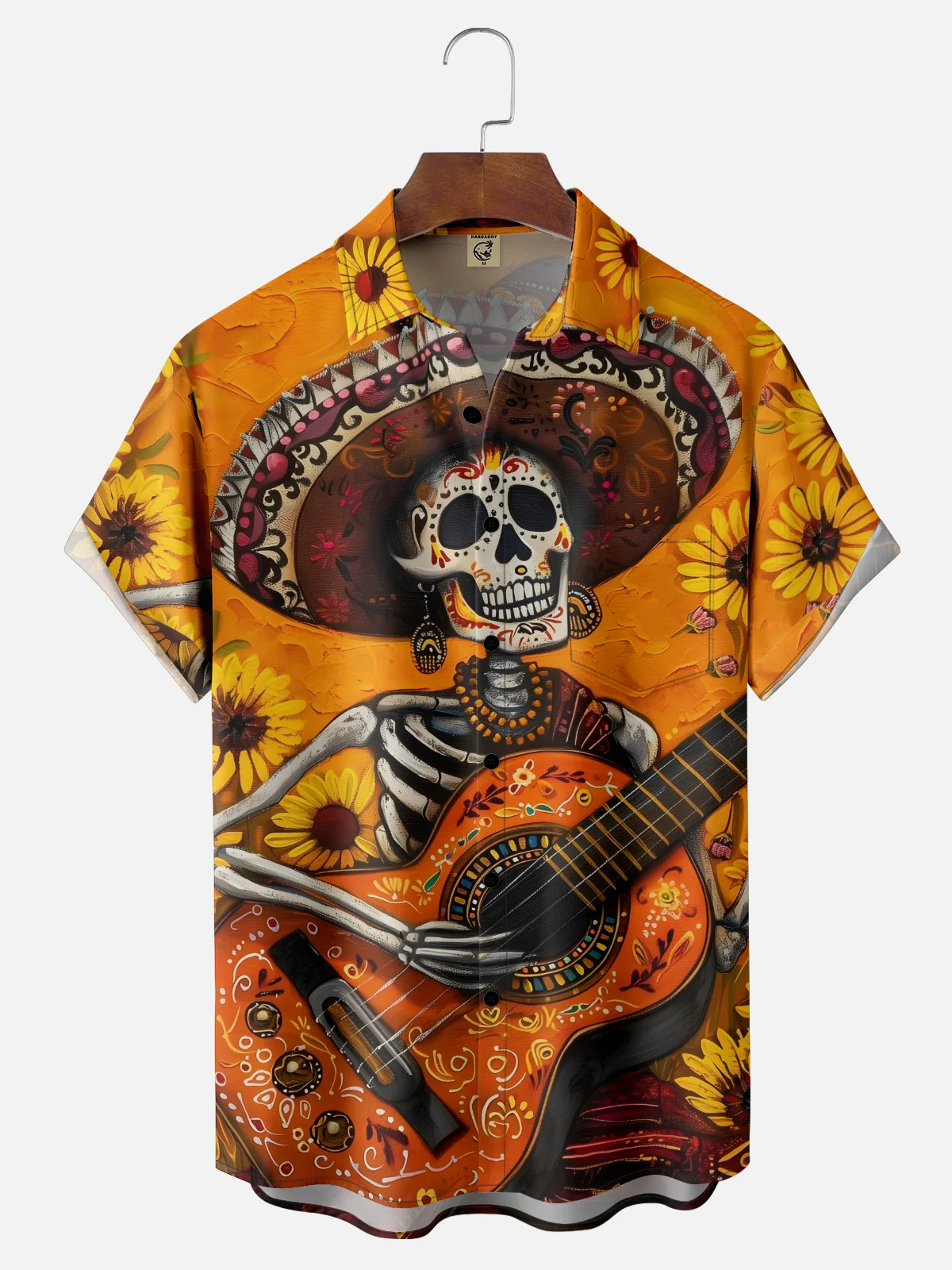 Moisture-wicking Day Of The Dead Skeleton Guitar Chest Pocket Casual Shirt