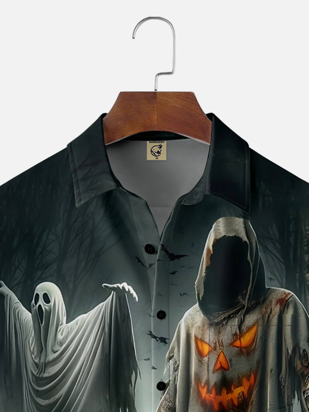 Moisture-Wicking Halloween Ghost Cat Chest Pocket Hawaiian Shirt