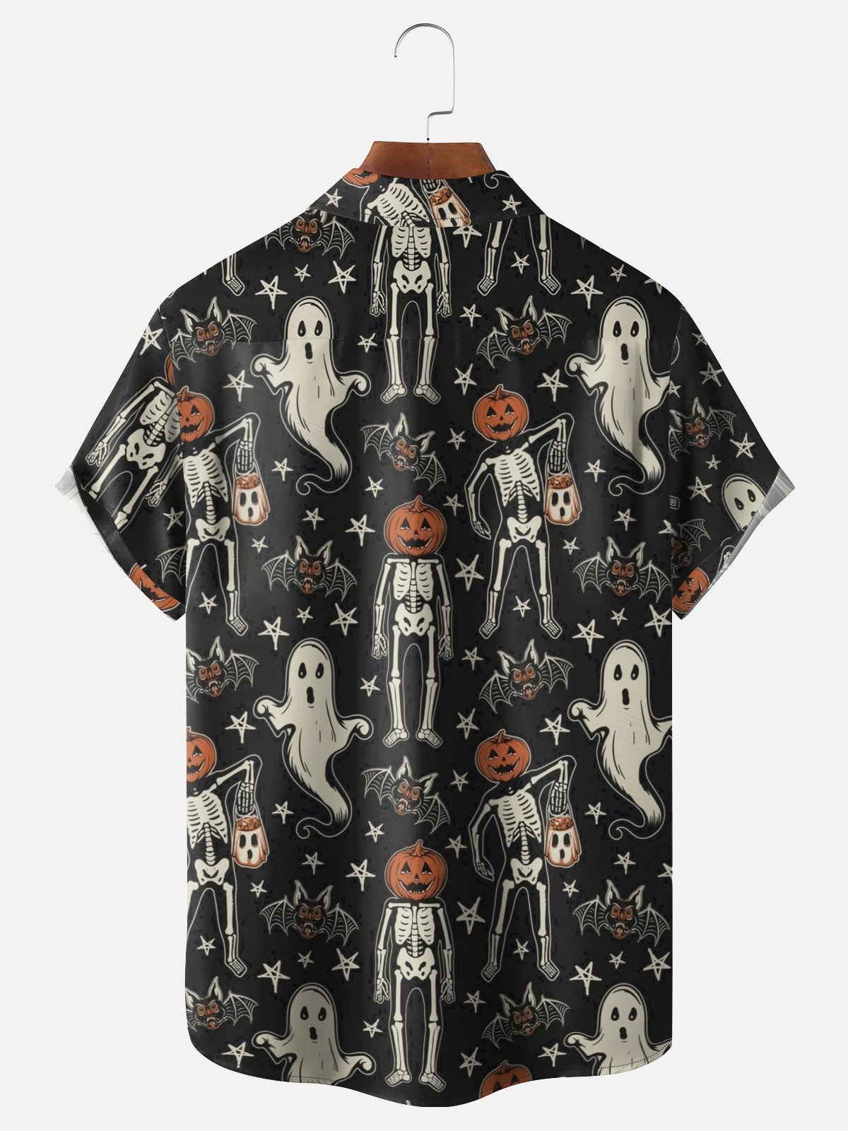 Moisture-wicking Halloween Pumpkin Skull Ghost Chest Pocket Casual Shirt