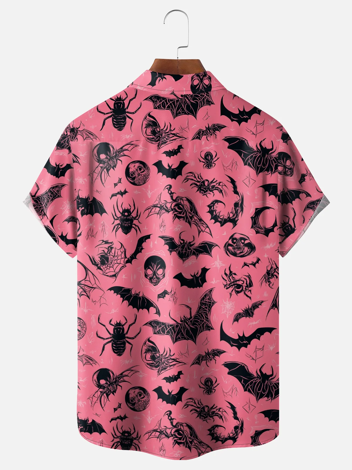 Moisture-Wicking Halloween Spider Bat Skull Chest Pocket Hawaiian Shirt