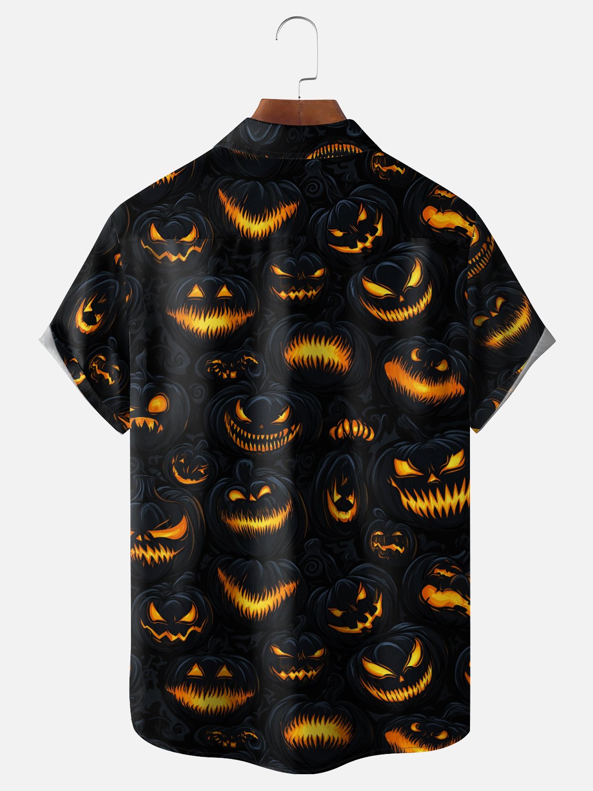 Moisture-Wicking Halloween Gradient Abstract Pumpkin Chest Pocket Hawaiian Shirt