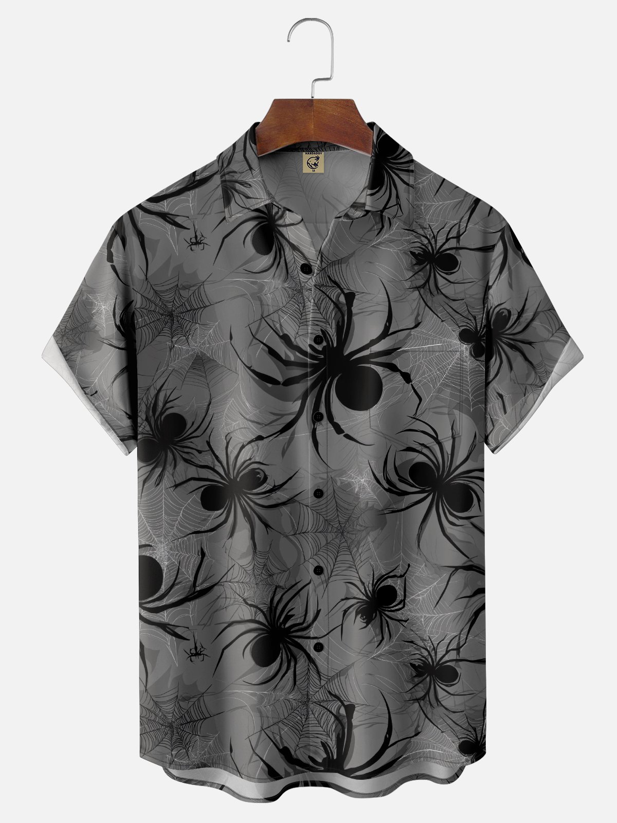 Moisture-Wicking Halloween Gradient Spider Web Bat Chest Pocket Hawaiian Shirt