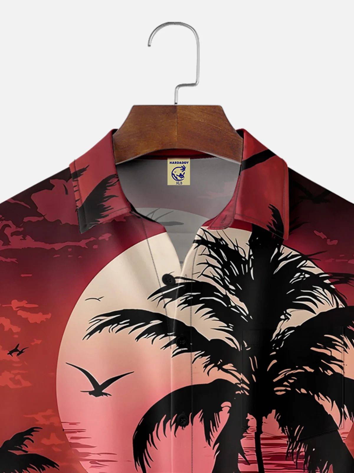 Big Size Moisture-wicking Coconut Trees Beach Seagulls Chest Pocket Hawaiian Shirt