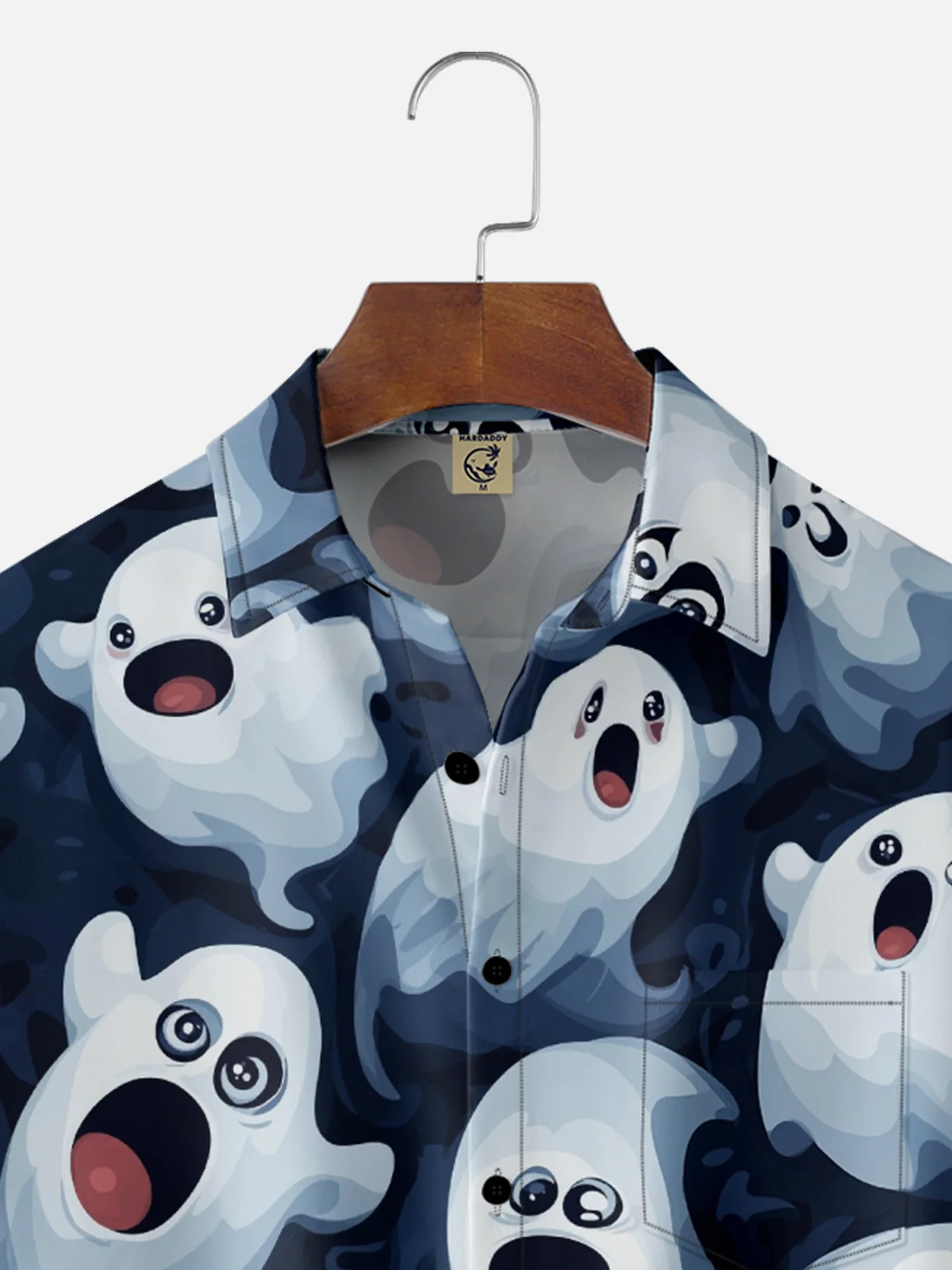 Moisture-Wicking Halloween Gradient Ghost Chest Pocket Hawaiian Shirt