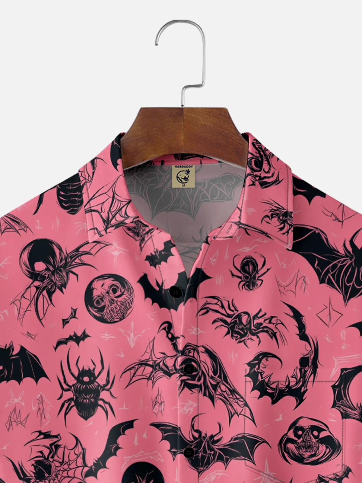 Moisture-Wicking Halloween Spider Bat Skull Chest Pocket Hawaiian Shirt