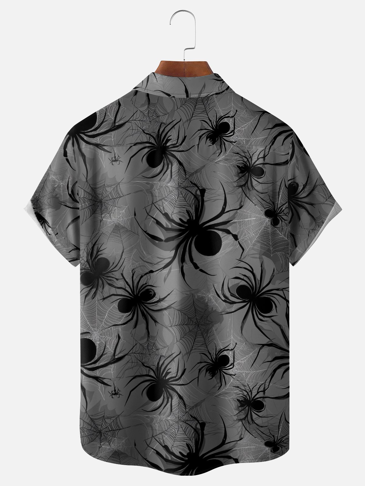 Moisture-Wicking Halloween Gradient Spider Web Bat Chest Pocket Hawaiian Shirt