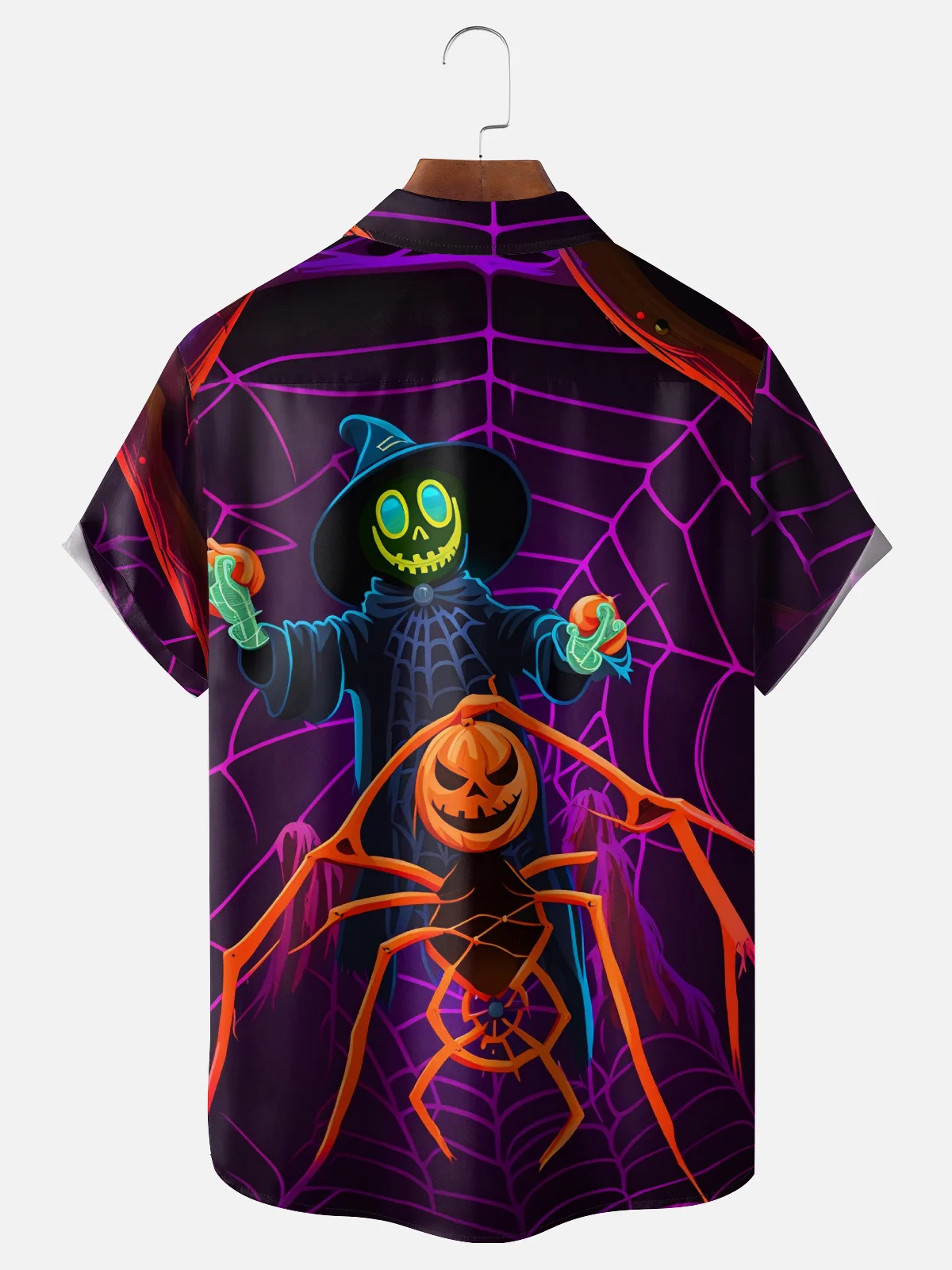Moisture-wicking Halloween Spider Pumpkin Chest Pocket Casual Shirt