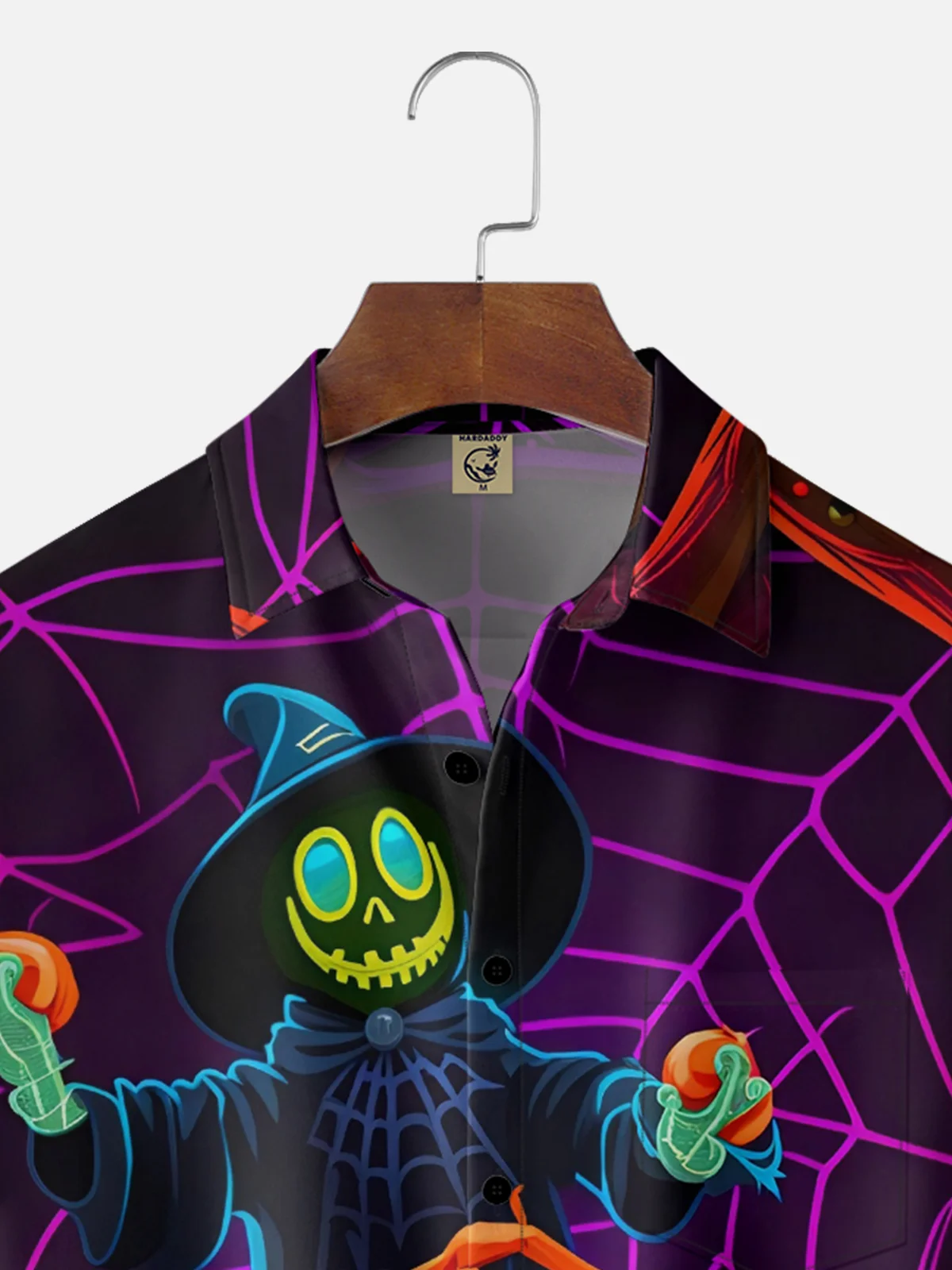 Moisture-wicking Halloween Spider Pumpkin Chest Pocket Casual Shirt