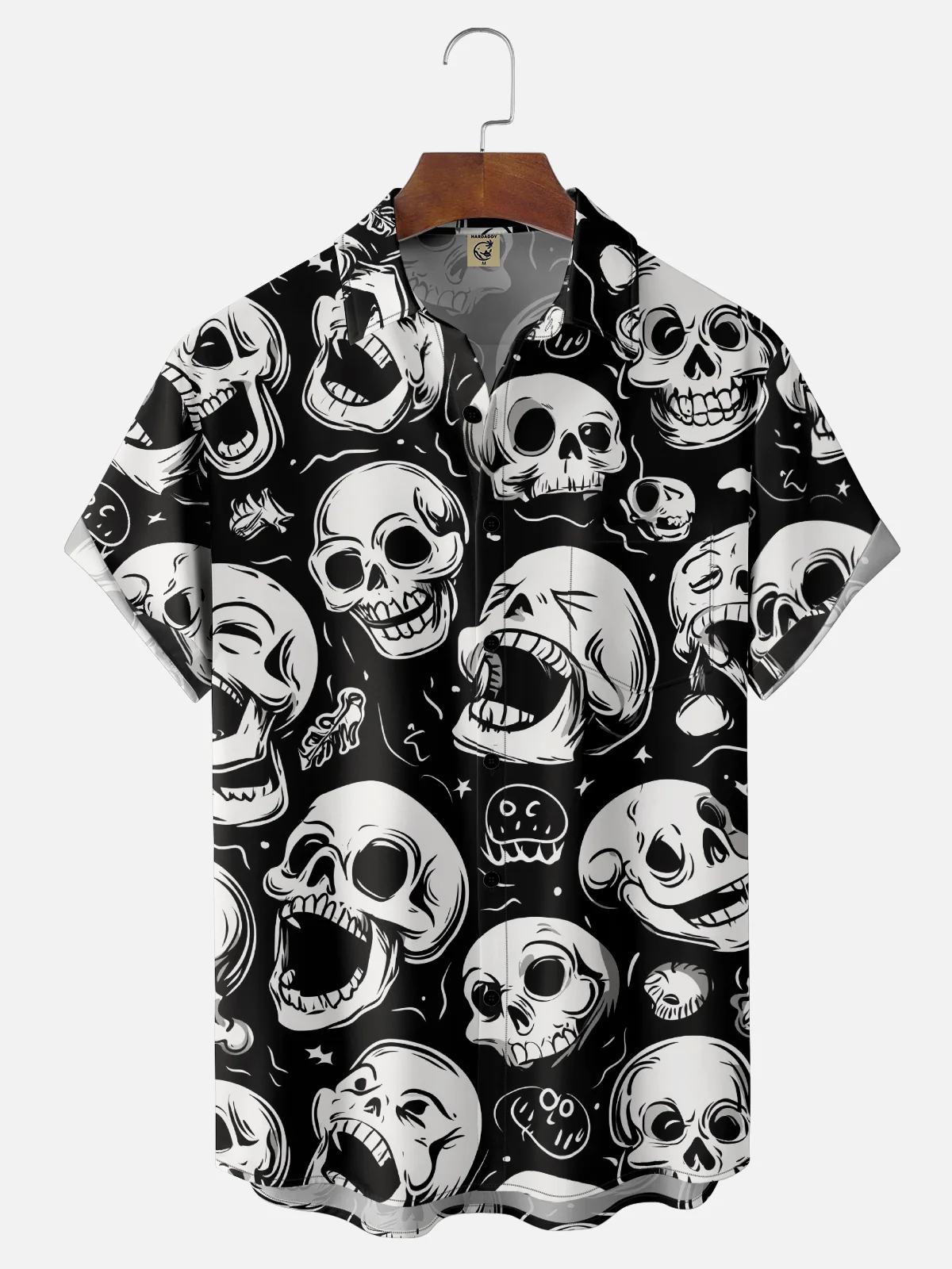 Moisture-Wicking Halloween Skull Chest Pocket Hawaiian Shirt