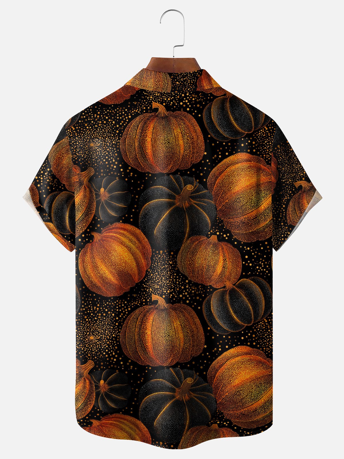 Moisture-Wicking Halloween Ombre Pumpkin Chest Pocket Hawaiian Shirt