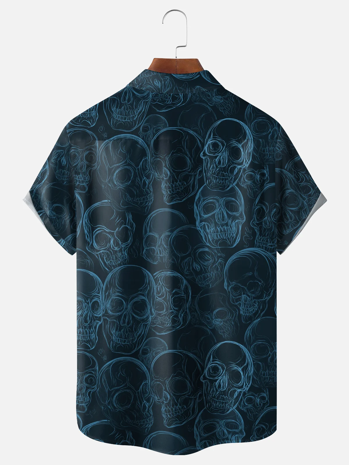 Moisture-Wicking Halloween Abstract Skull Chest Pocket Hawaiian Shirt