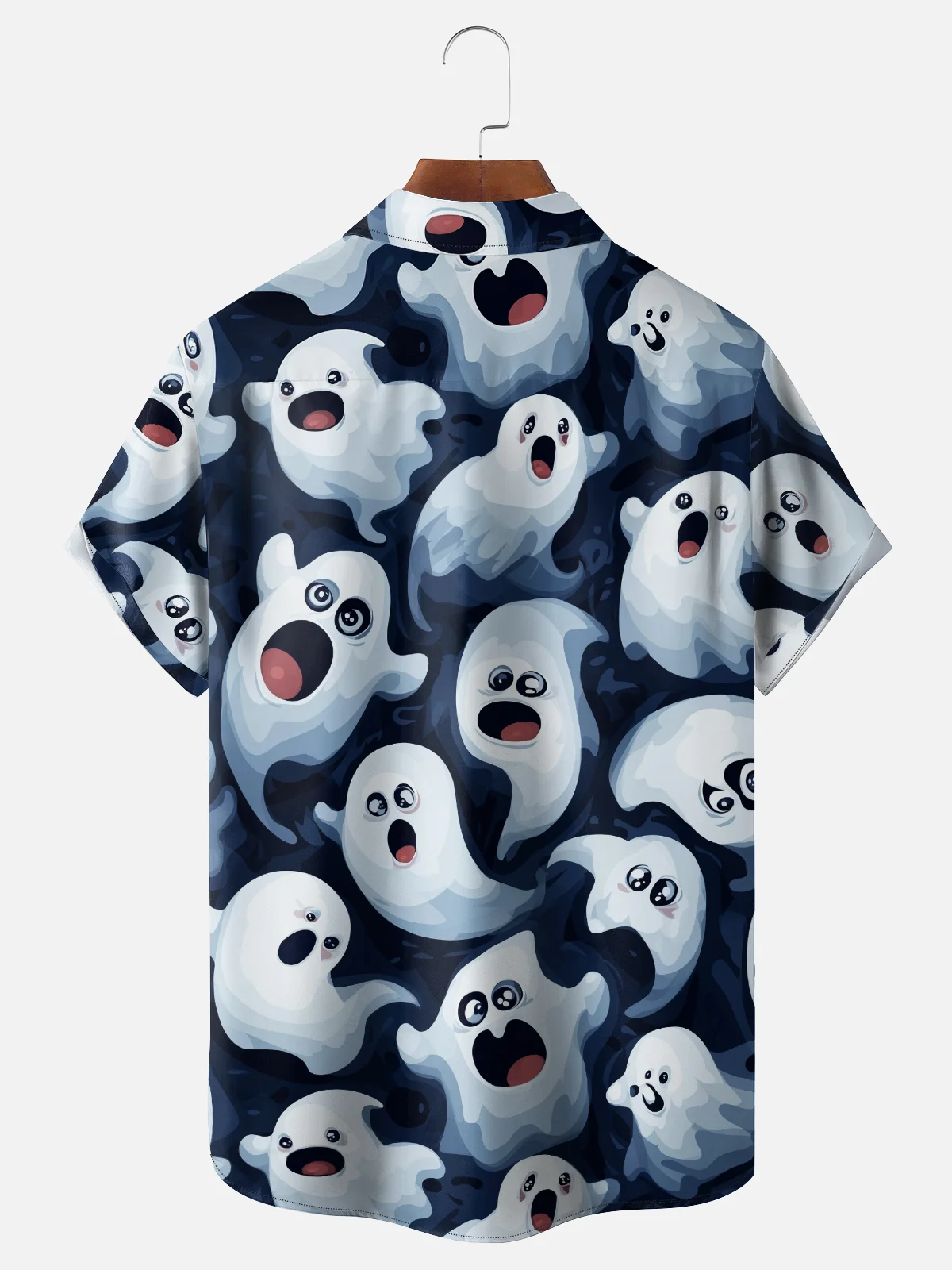 Moisture-Wicking Halloween Gradient Ghost Chest Pocket Hawaiian Shirt