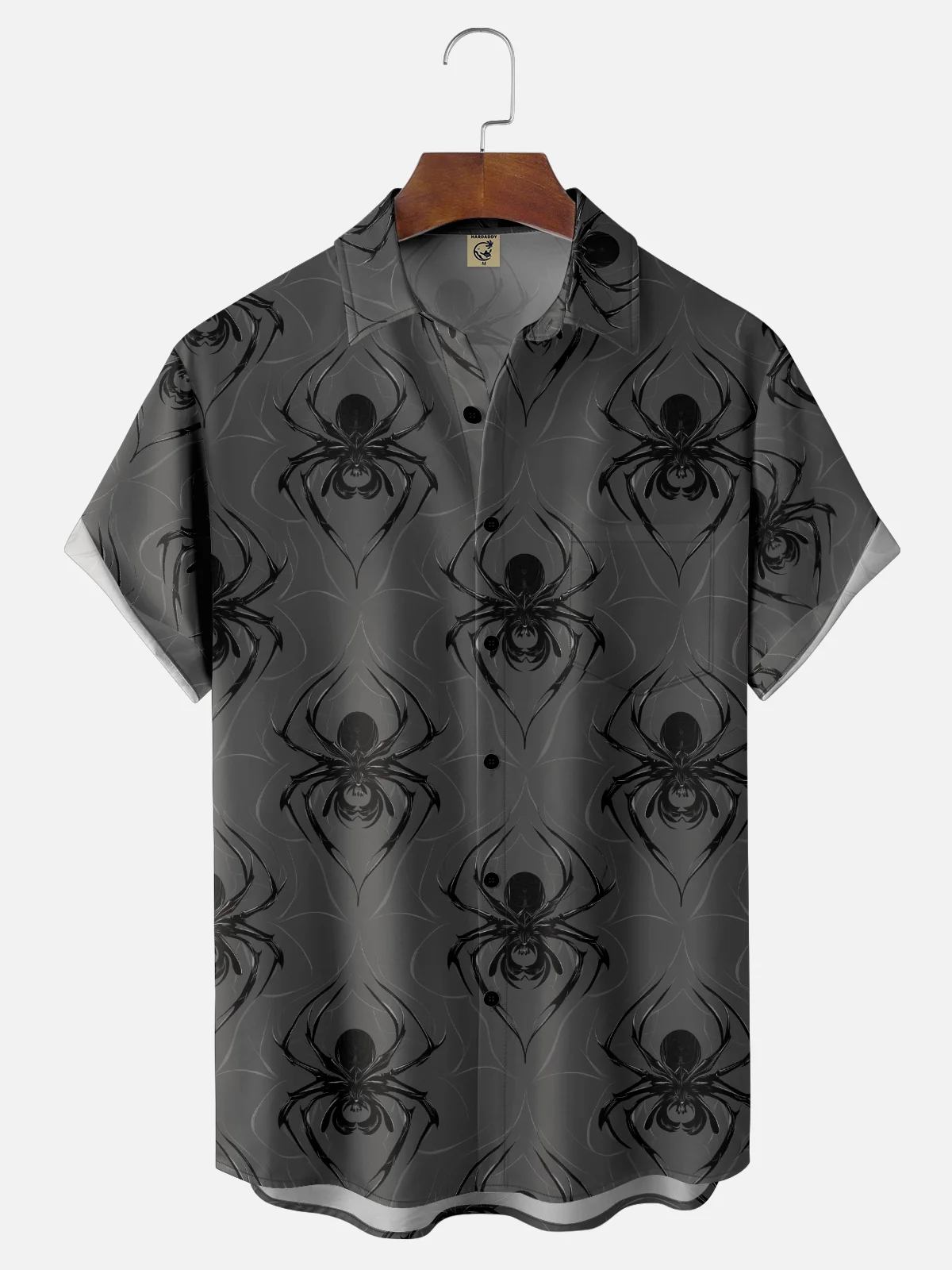 Moisture-Wicking Halloween Gradient Spider Chest Pocket Hawaiian Shirt