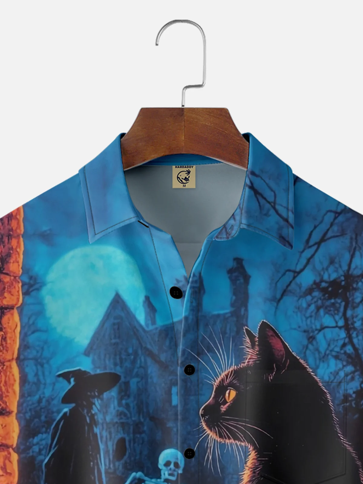 Moisture-wicking Halloween Black Cat Wizard Chest Pocket Casual Shirt