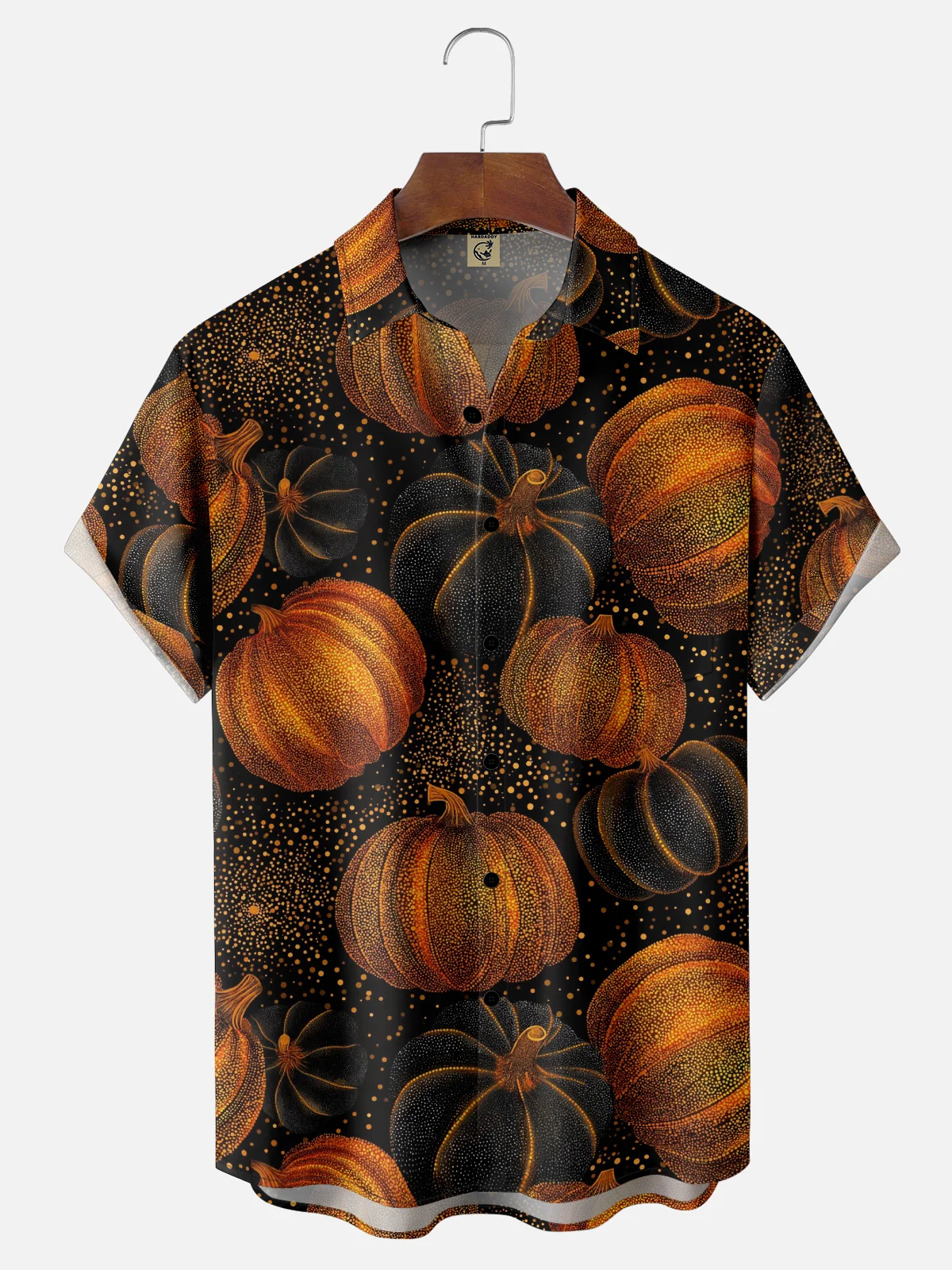Moisture-Wicking Halloween Ombre Pumpkin Chest Pocket Hawaiian Shirt