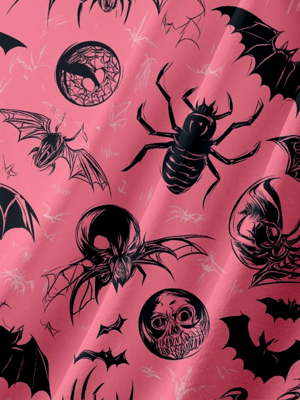 Moisture-Wicking Halloween Spider Bat Skull Chest Pocket Hawaiian Shirt