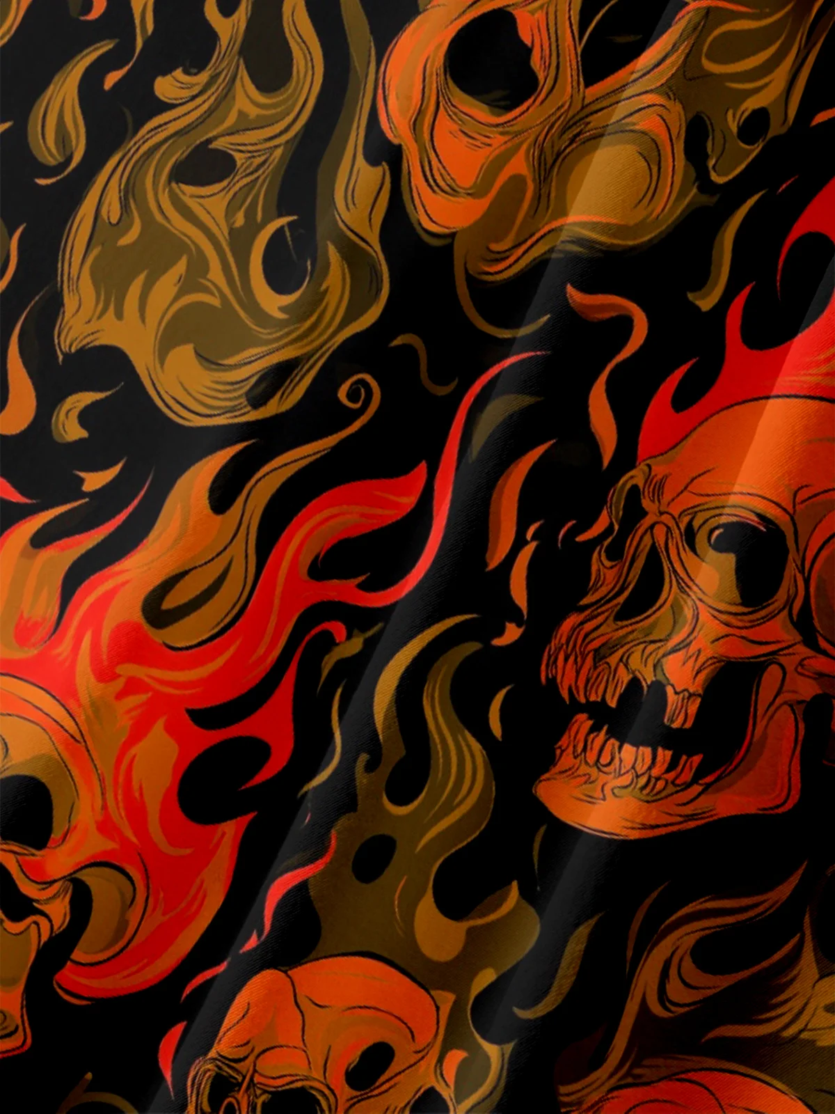 Moisture-Wicking Halloween Gradient Flame Skull Chest Pocket Hawaiian Shirt