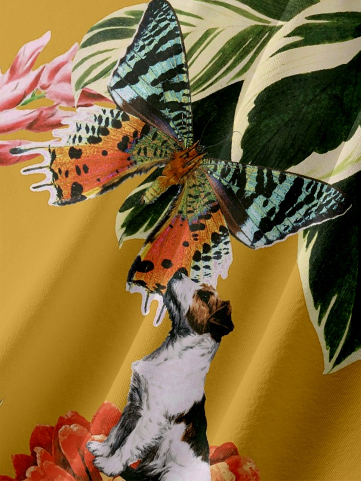 Hardaddy X Emmar Studio Moisture-wicking Butterfly Dog Flower Leaf Chest Pocket Hawaiian Shirt