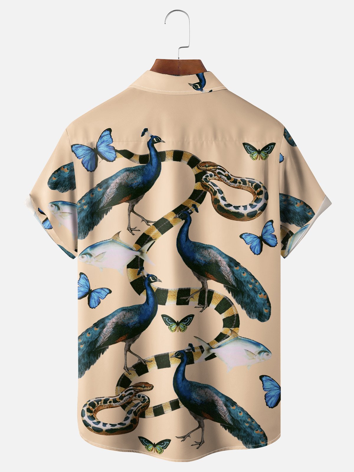 Hardaddy X Emmar Studio Moisture-wicking Peacock Snake Butterfly Fish Chest Pocket Hawaiian Shirt