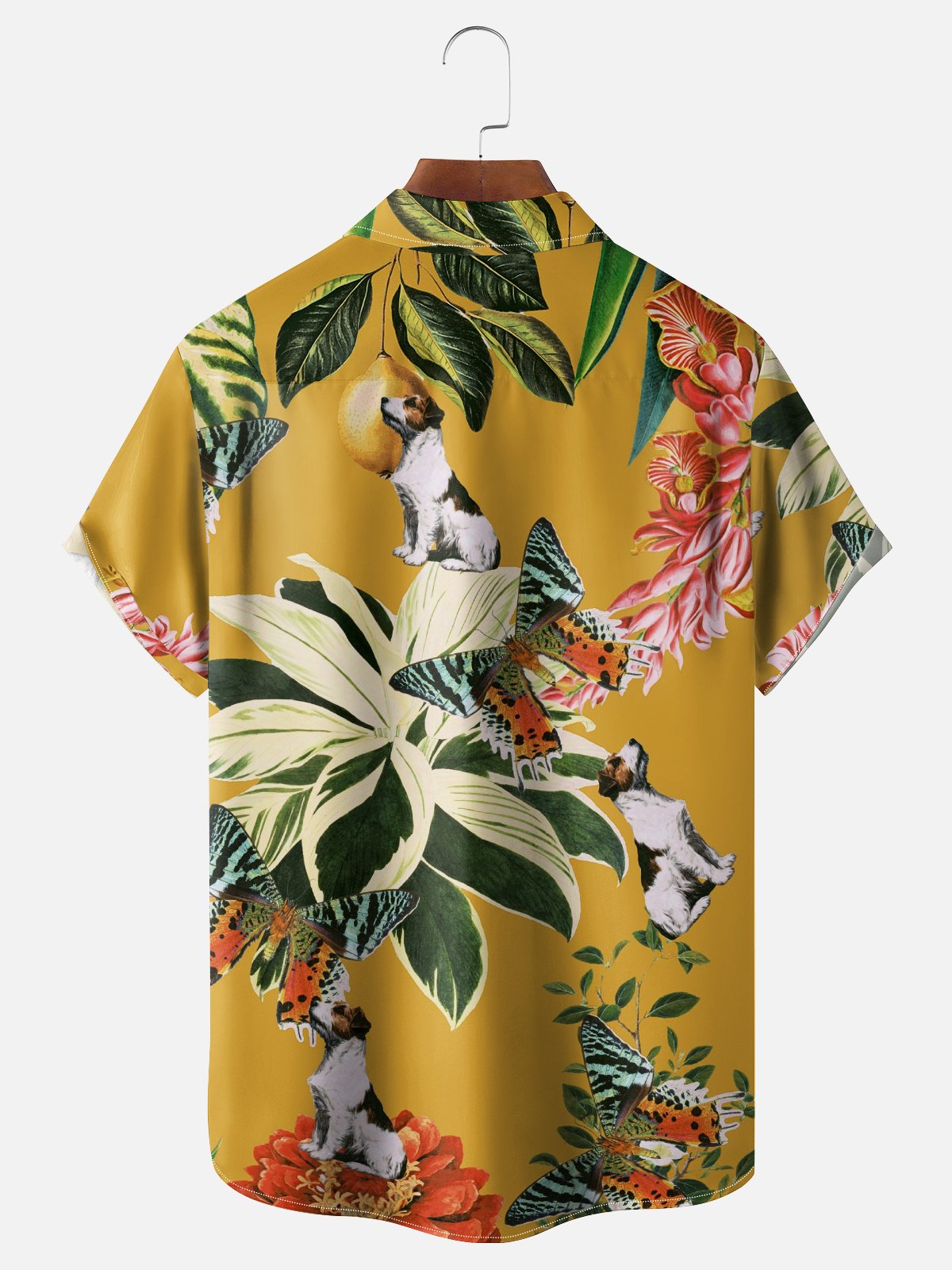 Hardaddy X Emmar Studio Moisture-wicking Butterfly Dog Flower Leaf Chest Pocket Hawaiian Shirt