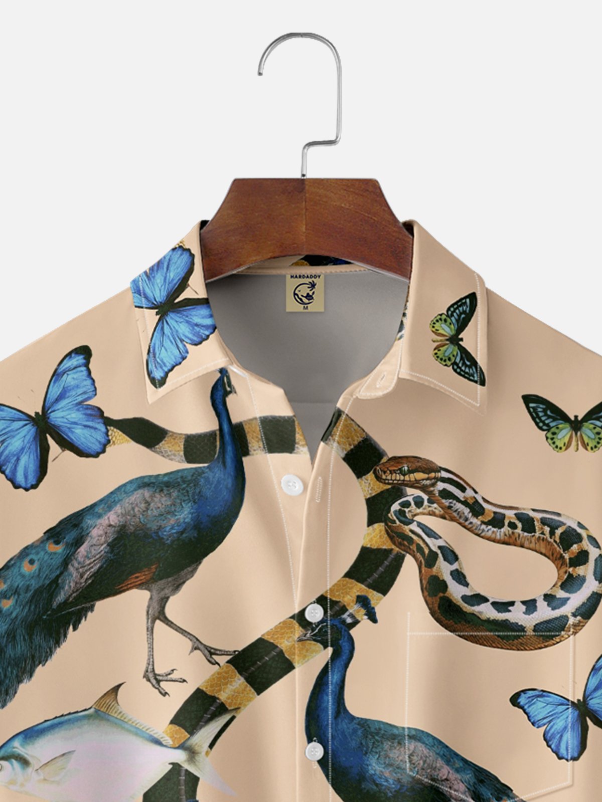 Hardaddy X Emmar Studio Moisture-wicking Peacock Snake Butterfly Fish Chest Pocket Hawaiian Shirt