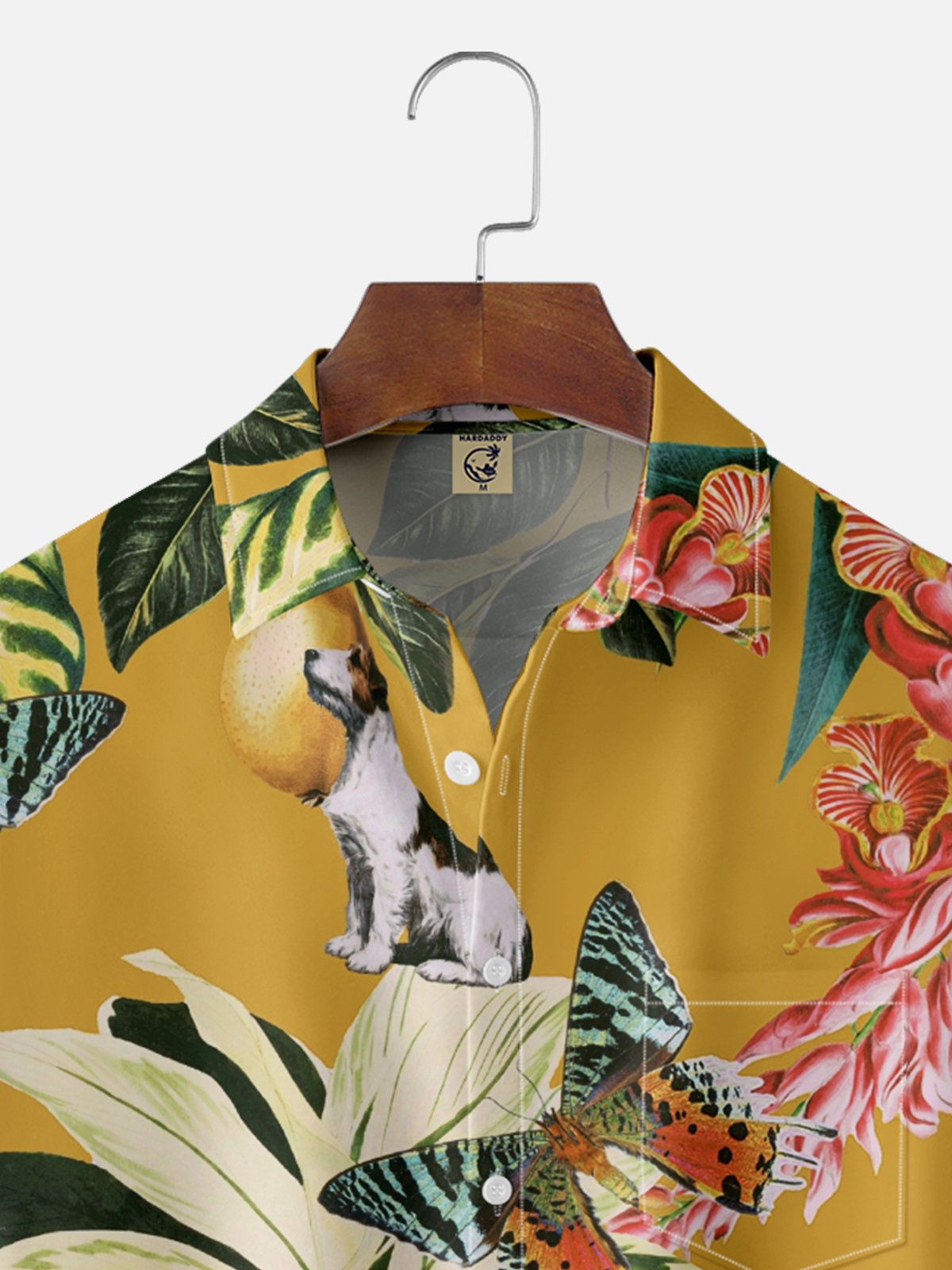 Hardaddy X Emmar Studio Moisture-wicking Butterfly Dog Flower Leaf Chest Pocket Hawaiian Shirt