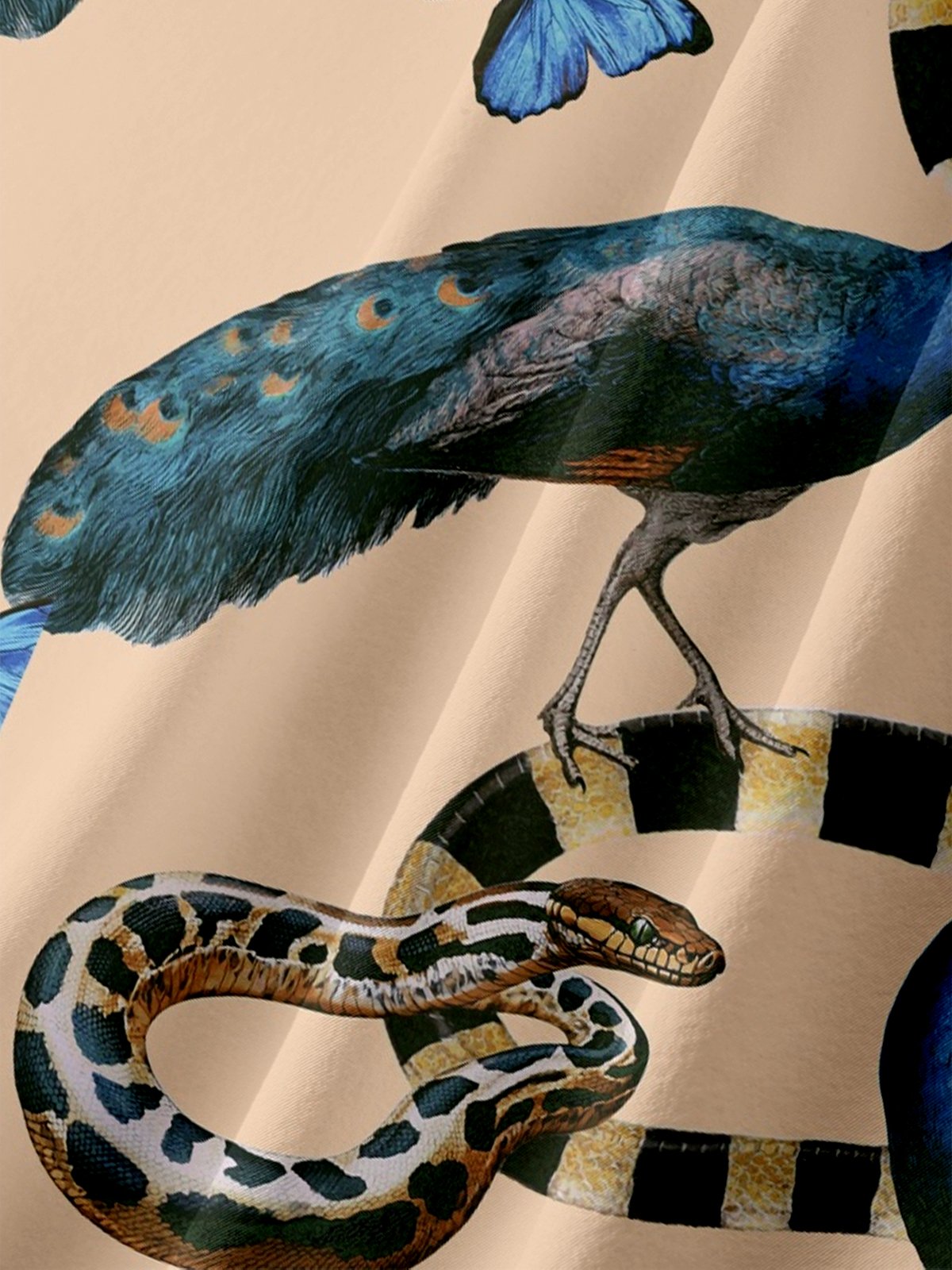 Hardaddy X Emmar Studio Moisture-wicking Peacock Snake Butterfly Fish Chest Pocket Hawaiian Shirt