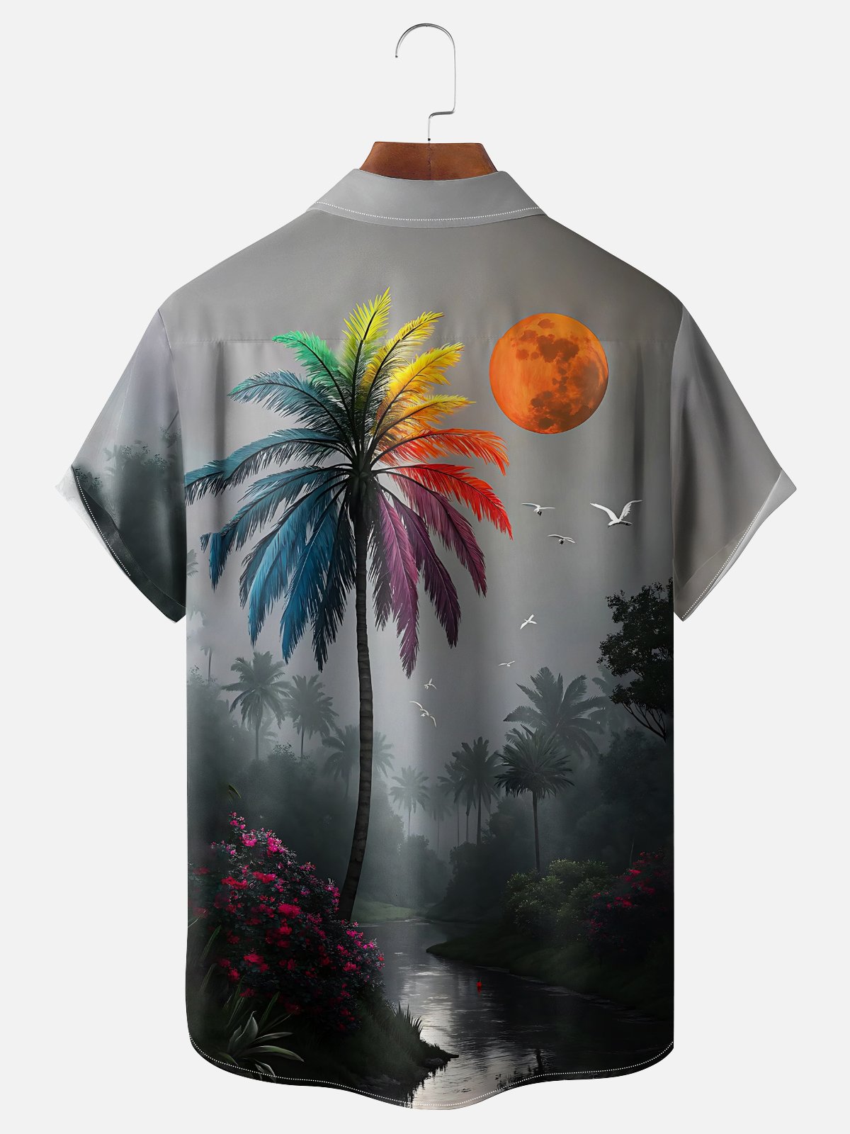 Moisture-wicking Art Beach Coconut Tree Art Chest Pocket Hawaiian Shirt