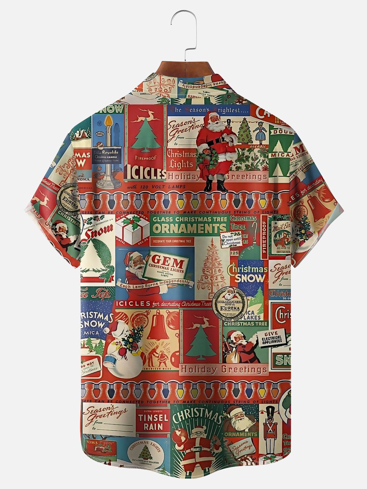 Moisture-wicking Christmas Santa Claus Christmas Tree Funny Retro Chest Pocket Casual Shirt