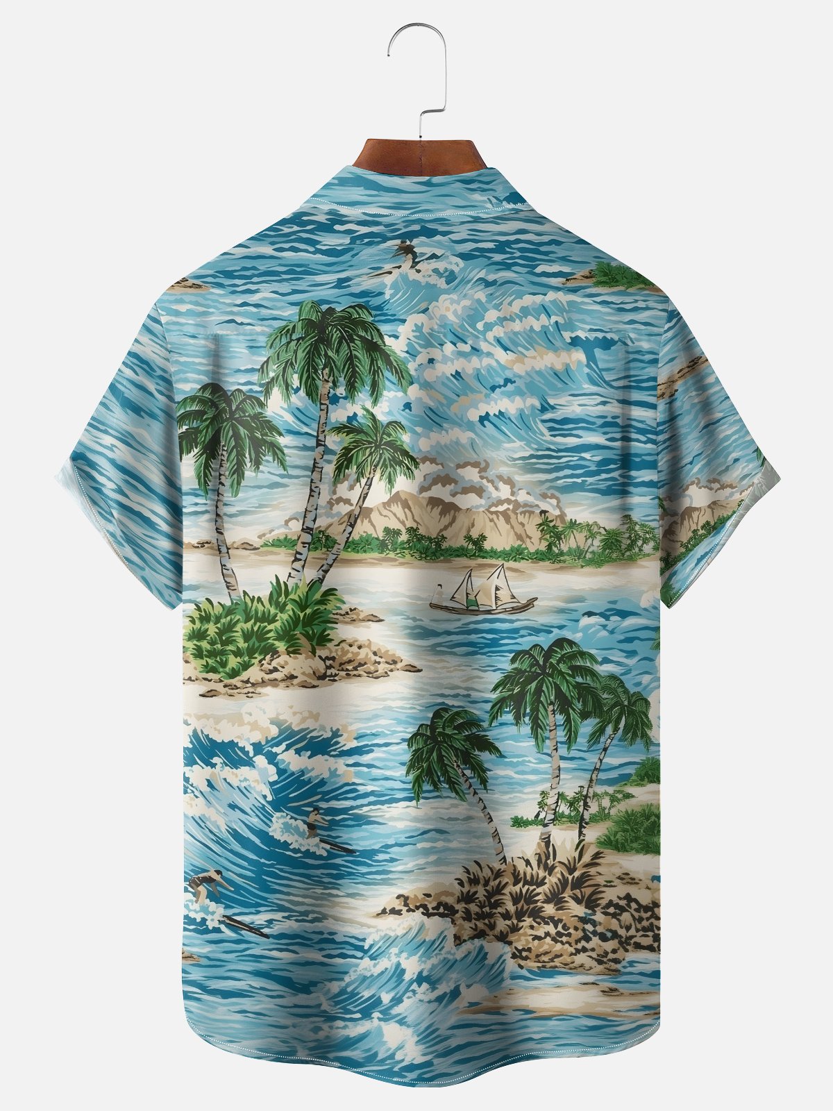 Moisture-wicking Palm Tree Chest Pocket Hawaiian Shirt