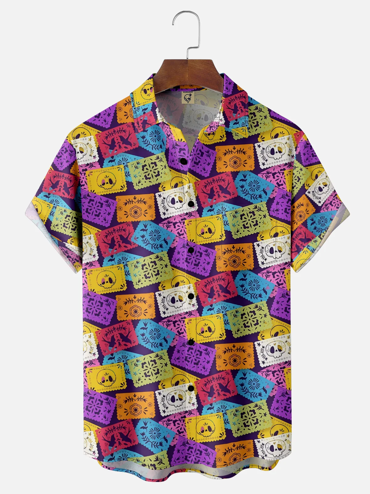 Moisture-wicking Mexican Day of the Dead Papel Picado Art Chest Pocket Casual Shirt