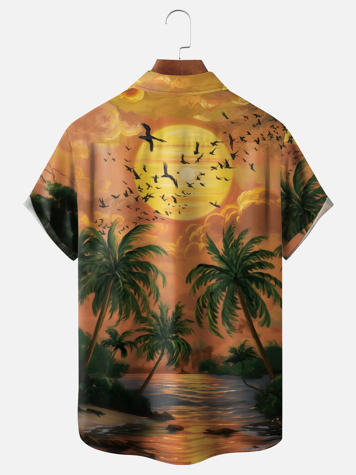 Moisture-wicking Palm Tree Chest Pocket Hawaiian Shirt