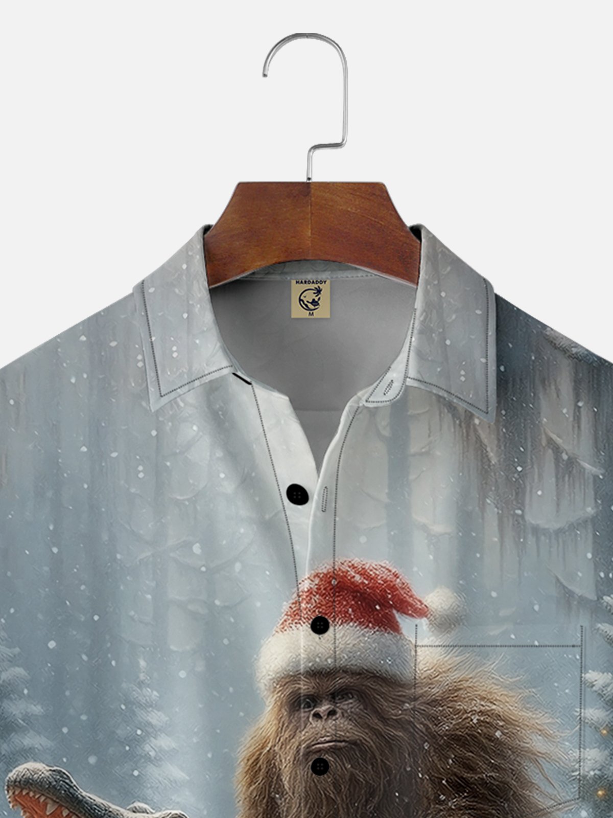 Moisture-wicking Christmas Bigfoot Fun Christmas Tree Snow Scene Chest Pocket Casual Shirt