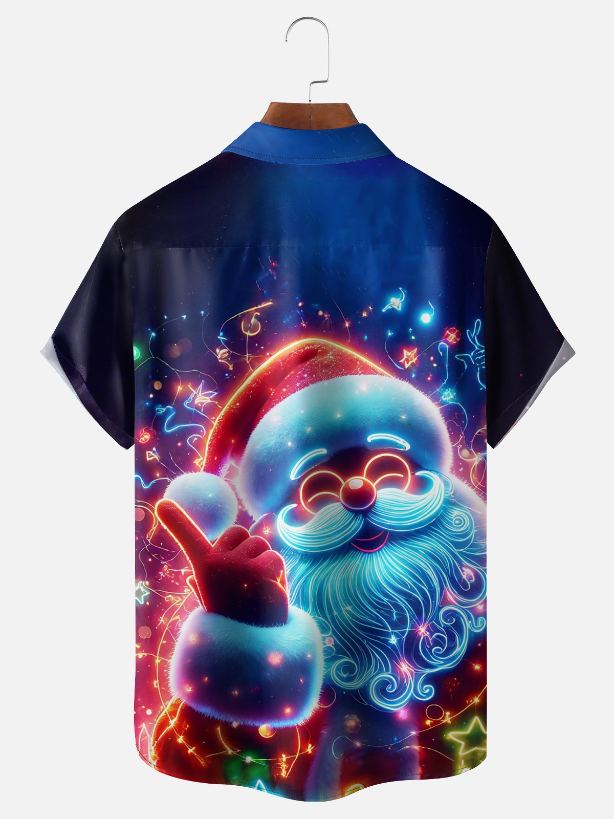 Moisture-wicking Christmas Santa Claus Fun Neon Art Chest Pocket Casual Shirt