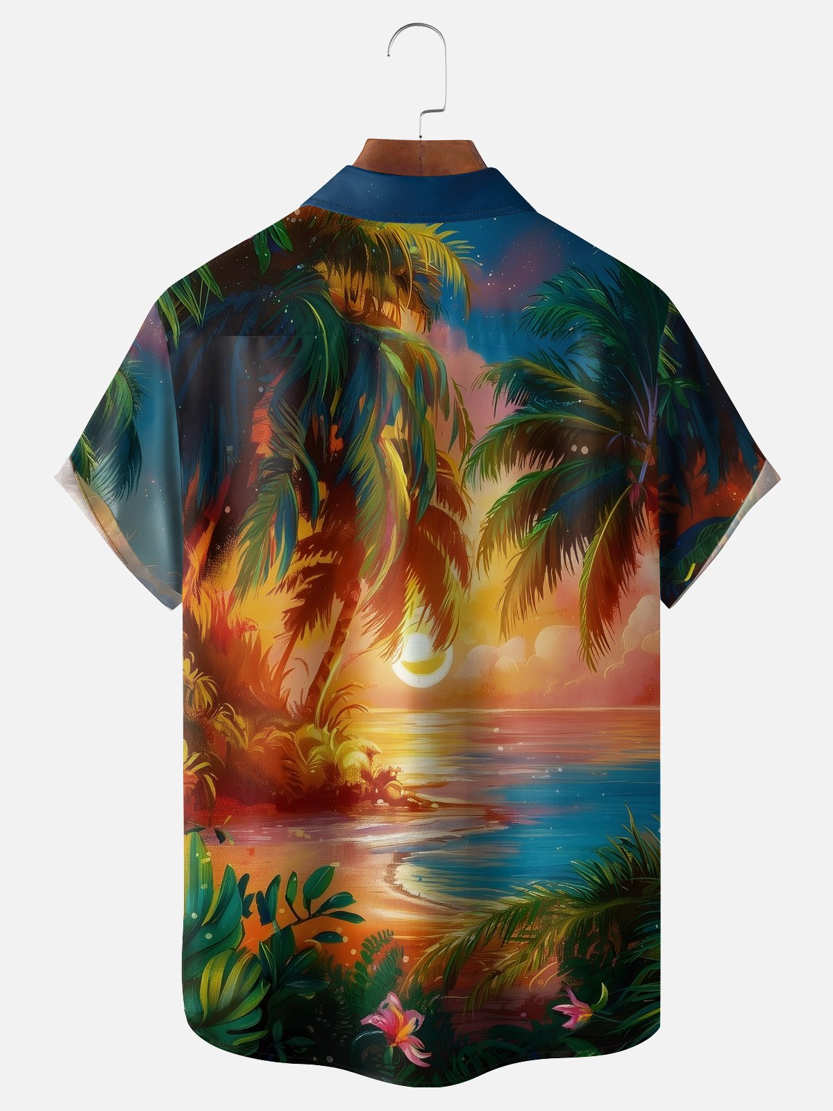 Moisture-wicking Palm Tree Chest Pocket Hawaiian Shirt