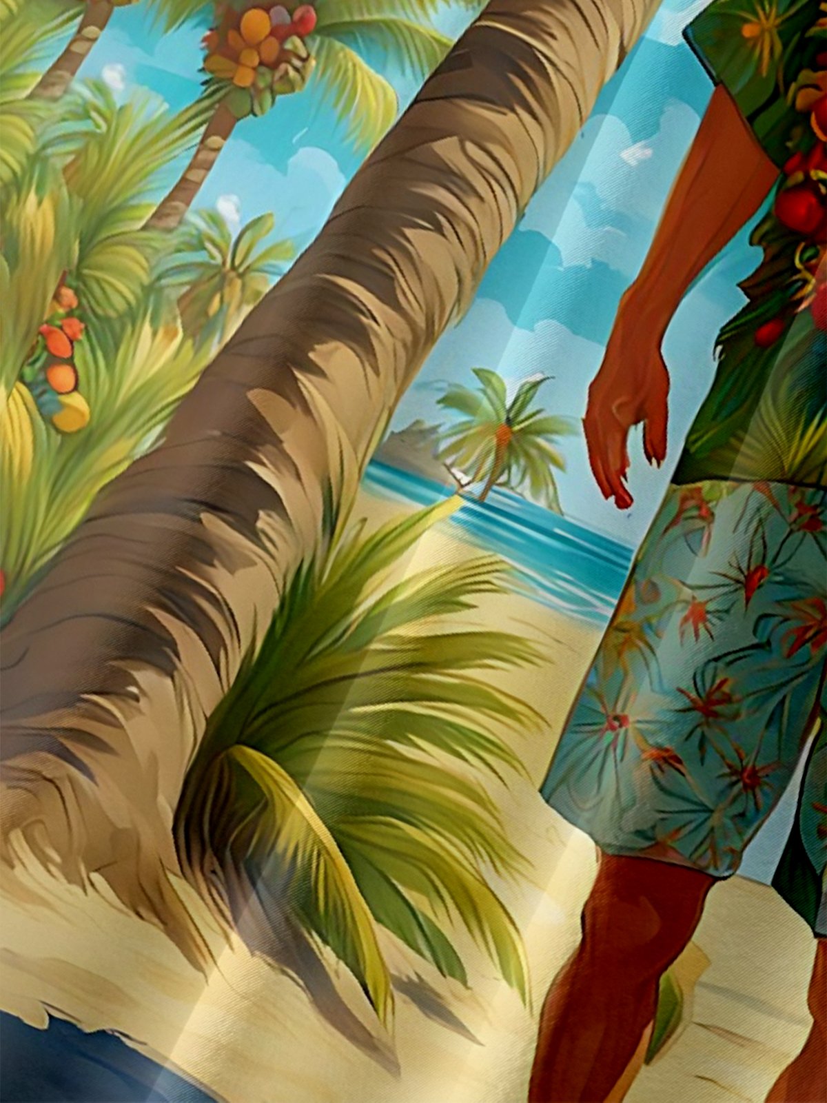 Moisture-wicking Christmas Santa Claus Beach Coconut Tree Chest Pocket Casual Shirt