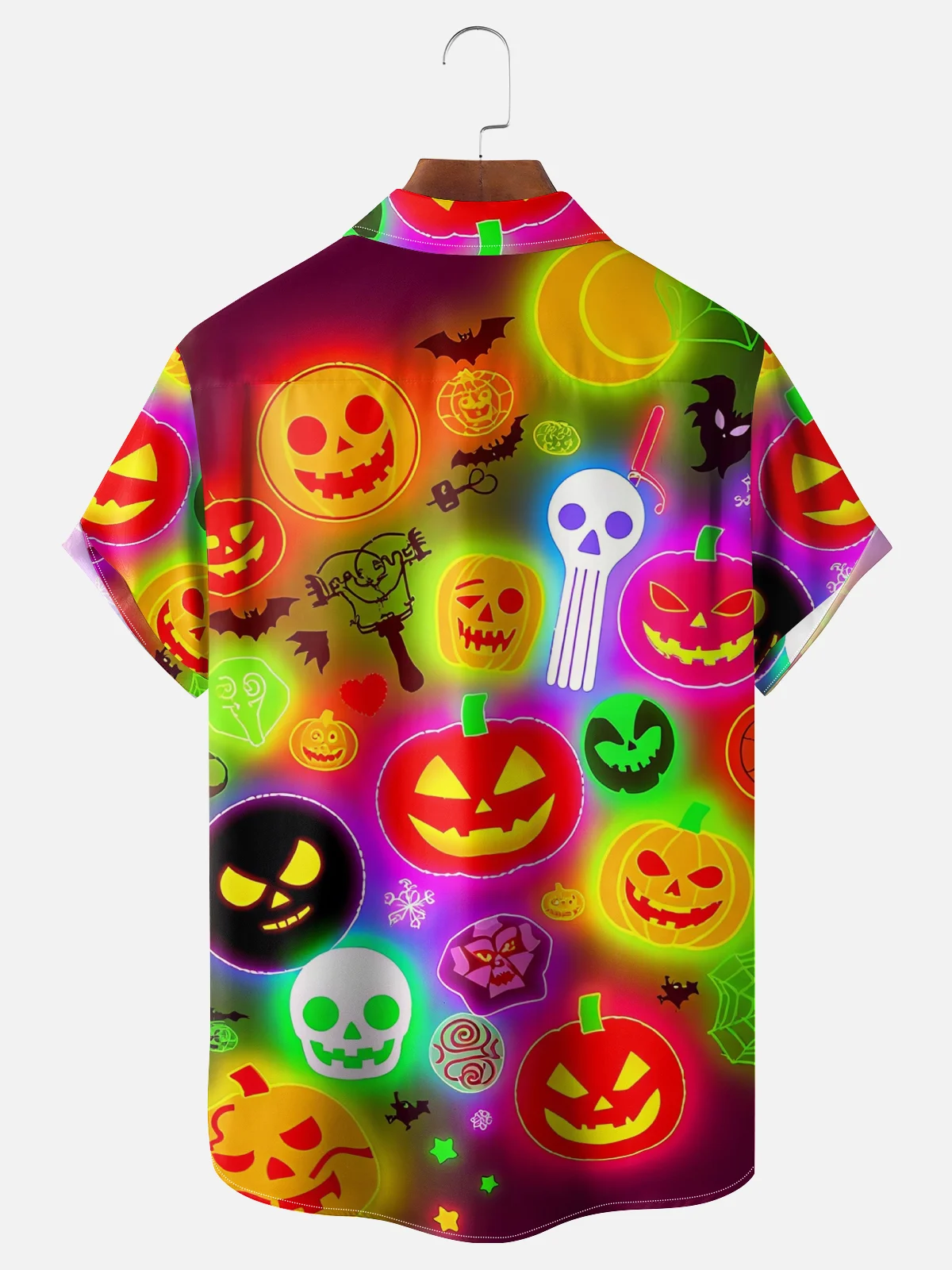 Moisture-wicking Halloween Fluorescent Pumpkin Fun Chest Pocket Casual Shirt