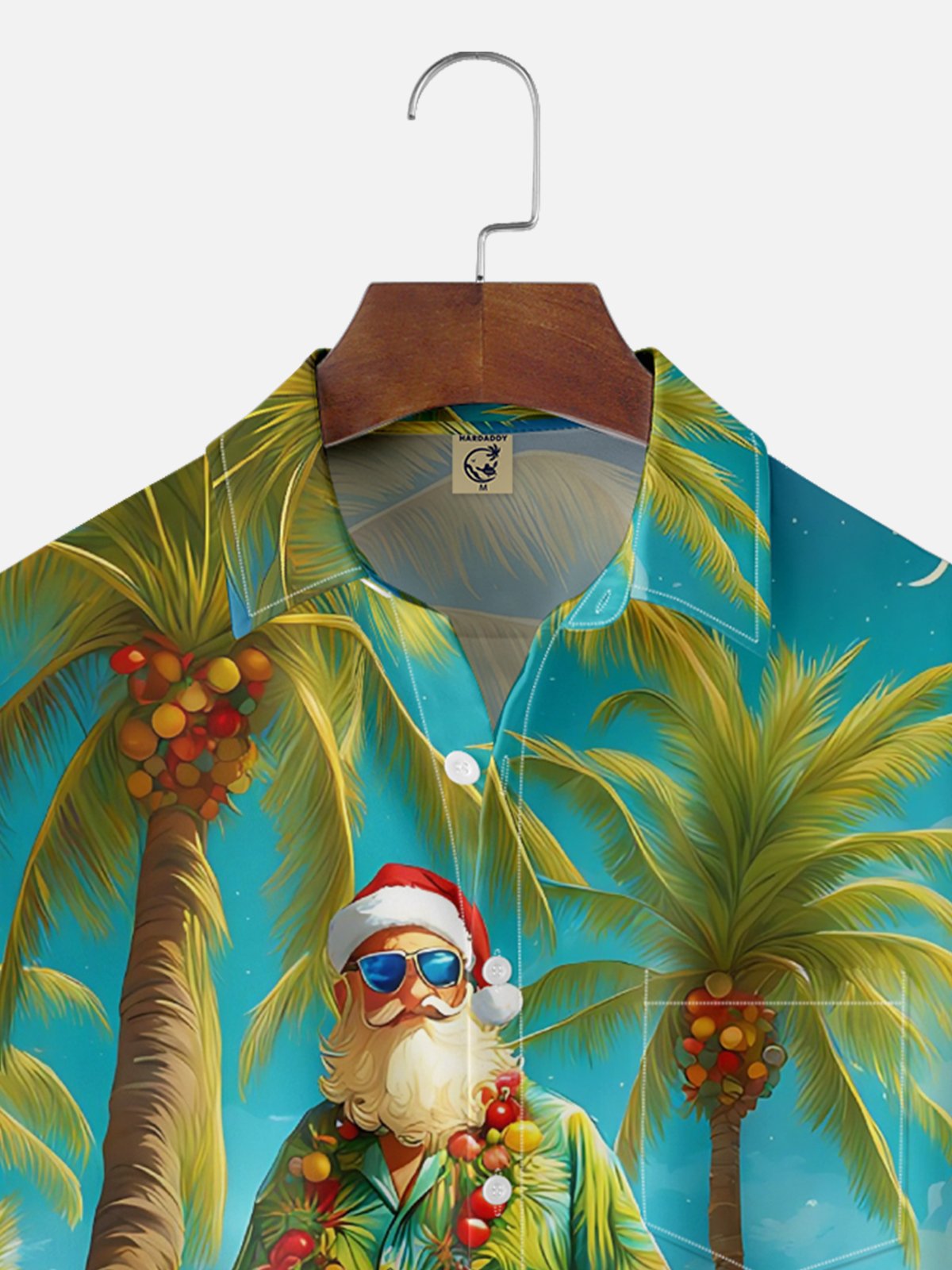 Moisture-wicking Christmas Santa Claus Beach Coconut Tree Chest Pocket Casual Shirt