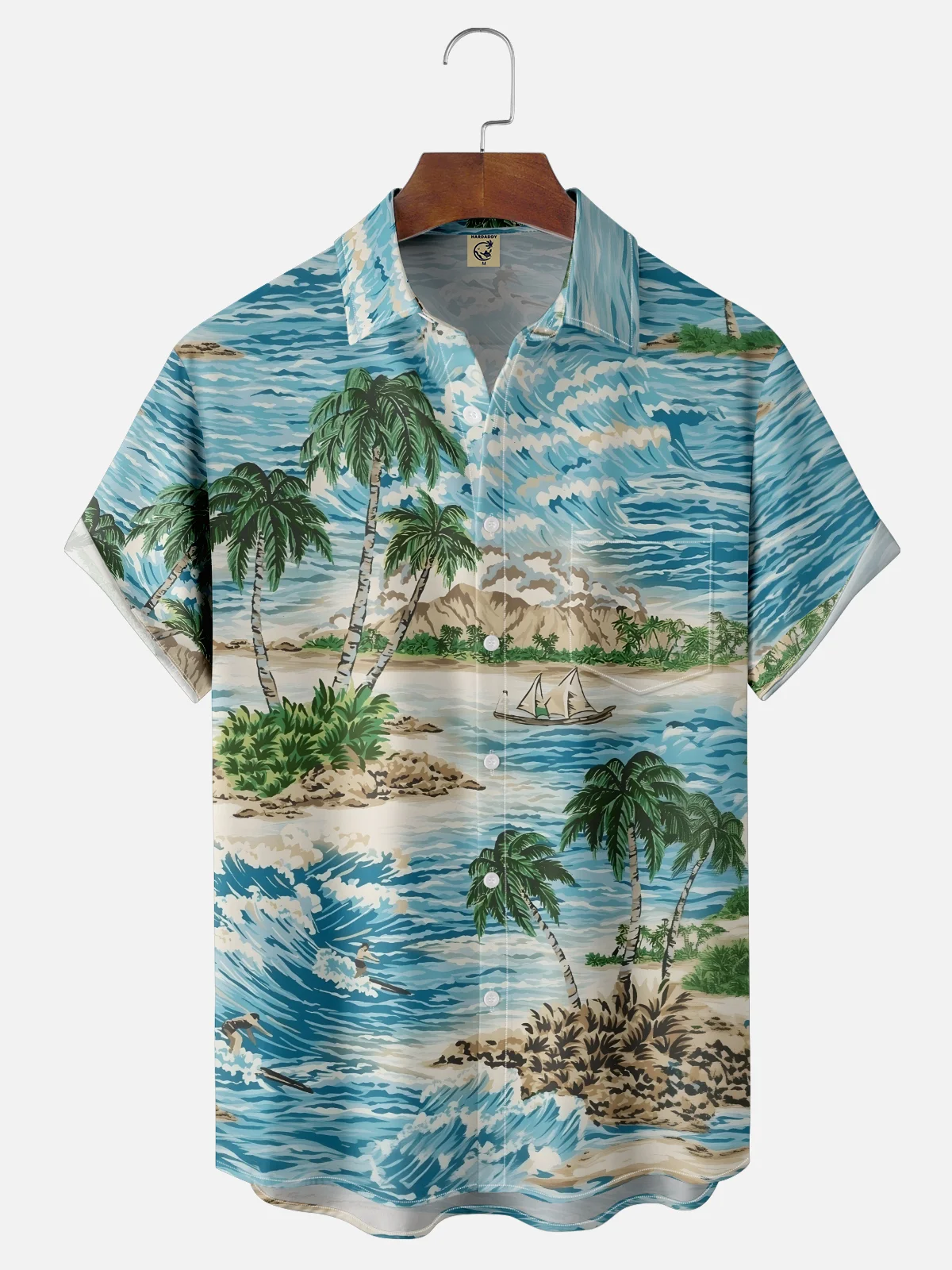 Moisture-wicking Palm Tree Chest Pocket Hawaiian Shirt