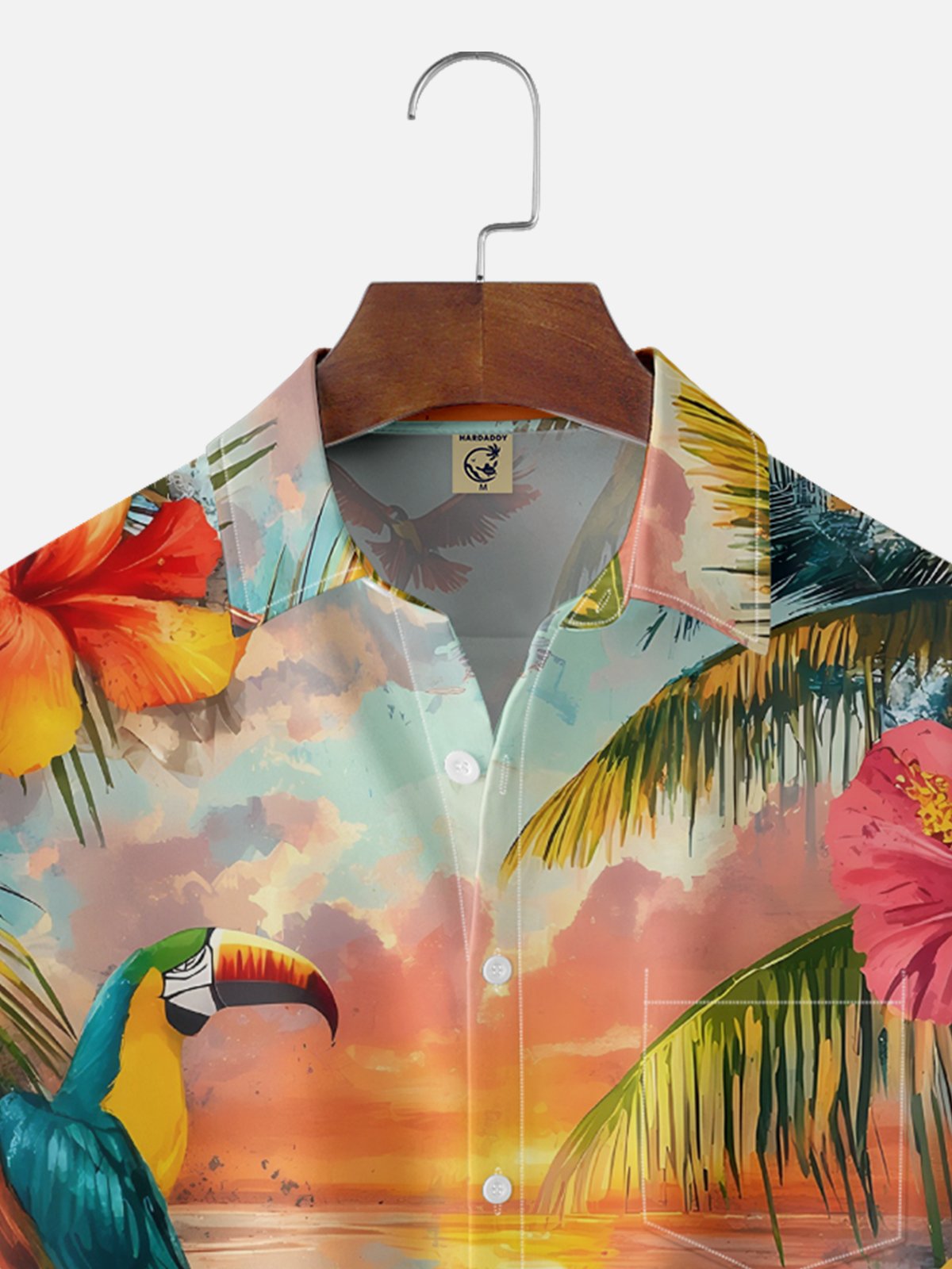 Moisture-wicking Toucan Beach Floral Chest Pocket Hawaiian Shirt