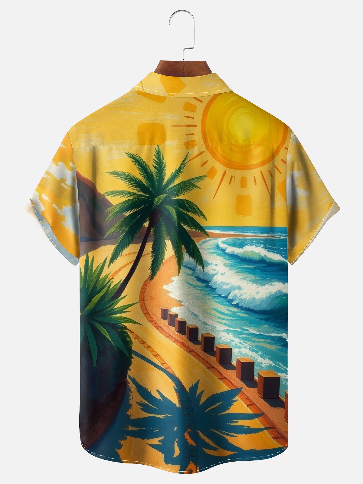 Moisture-wicking Palm Tree Chest Pocket Hawaiian Shirt