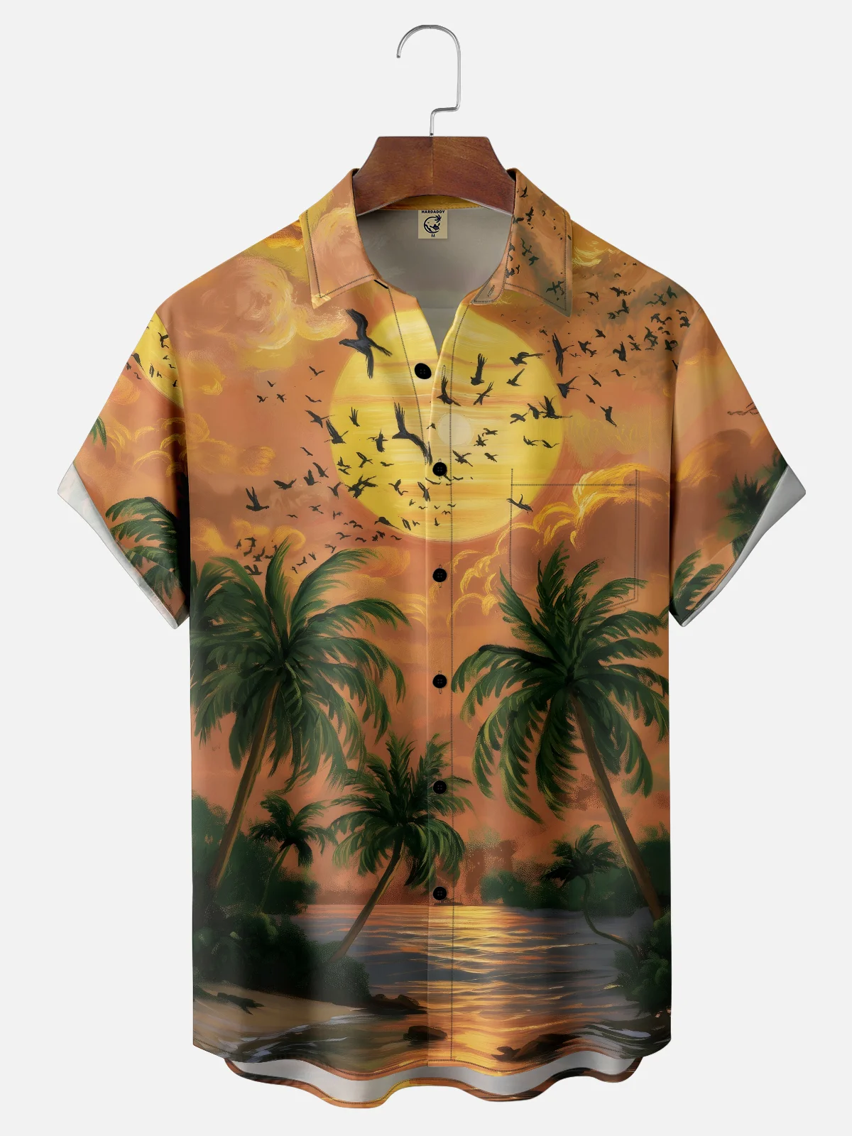Moisture-wicking Palm Tree Chest Pocket Hawaiian Shirt