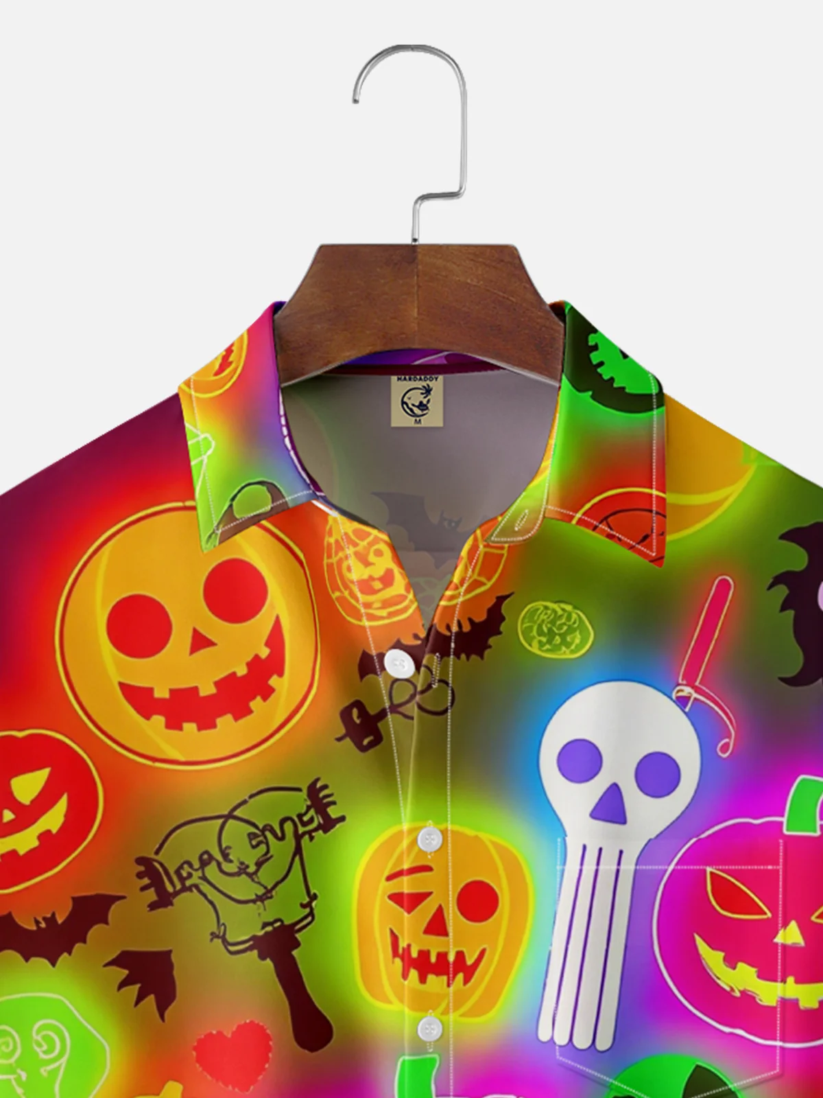 Moisture-wicking Halloween Fluorescent Pumpkin Fun Chest Pocket Casual Shirt