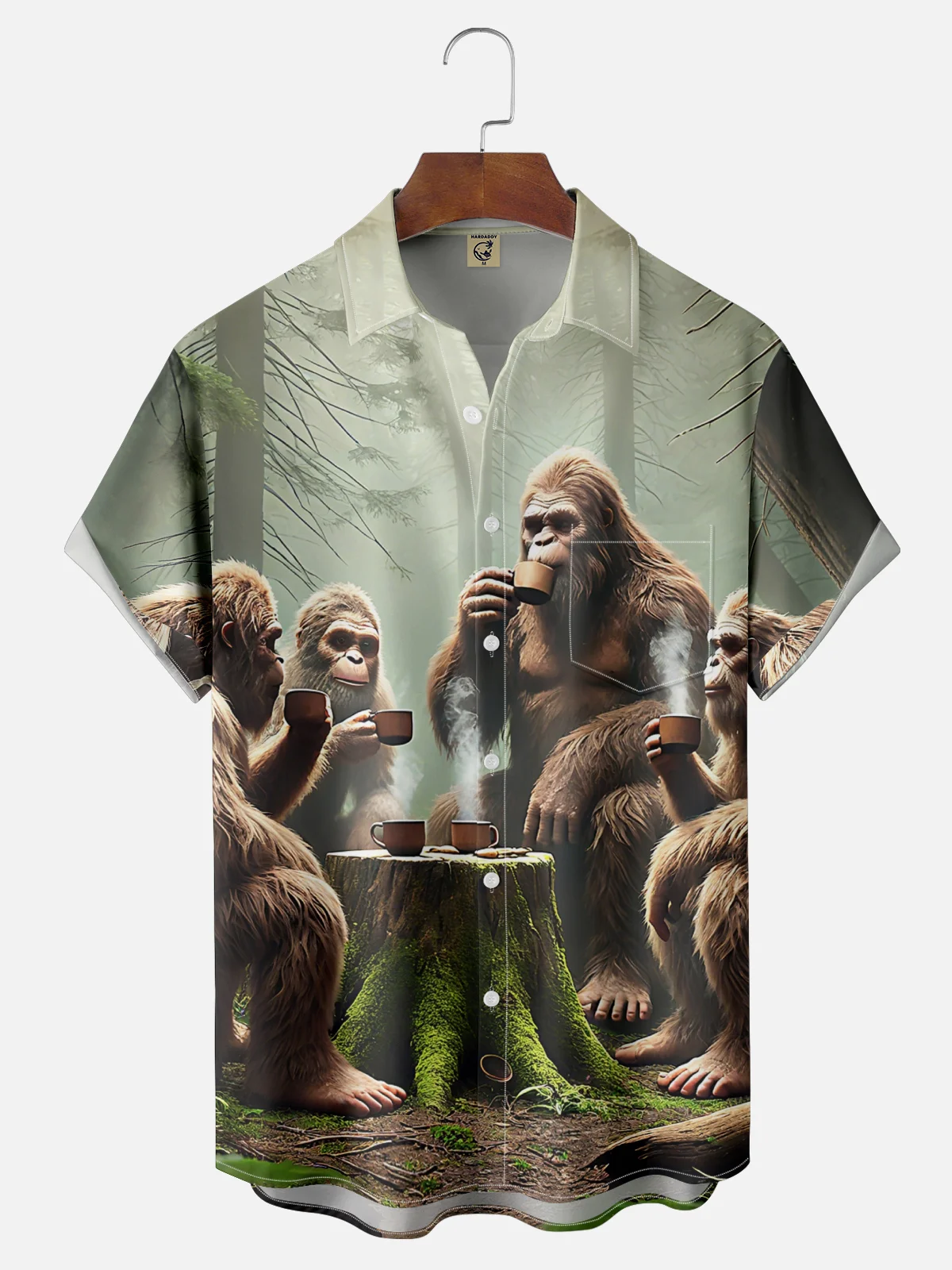 Moisture-wicking Forest Bigfoot Coffee Chest Pocket Casual Shirt