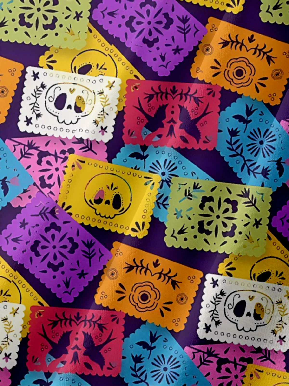 Moisture-wicking Mexican Day of the Dead Papel Picado Art Chest Pocket Casual Shirt