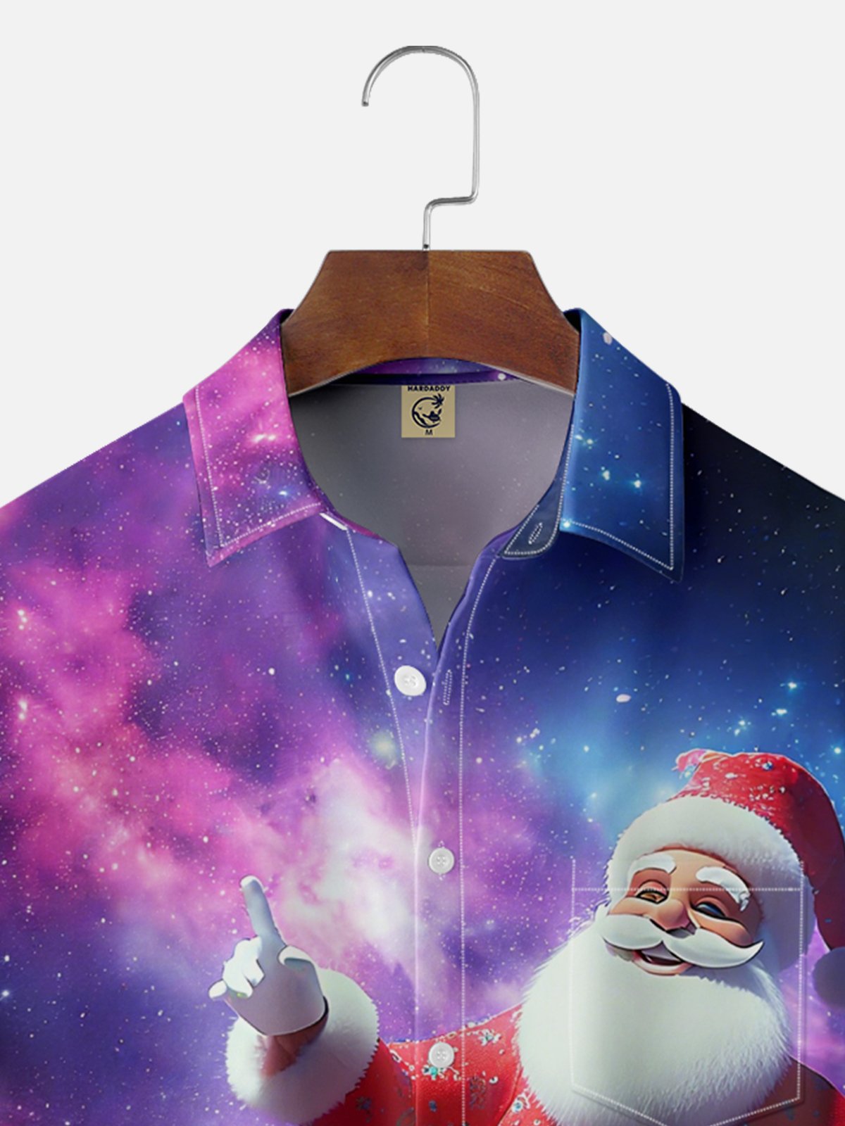 Moisture-wicking Christmas Santa Claus BBQ Starry Sky Chest Pocket Casual Shirt