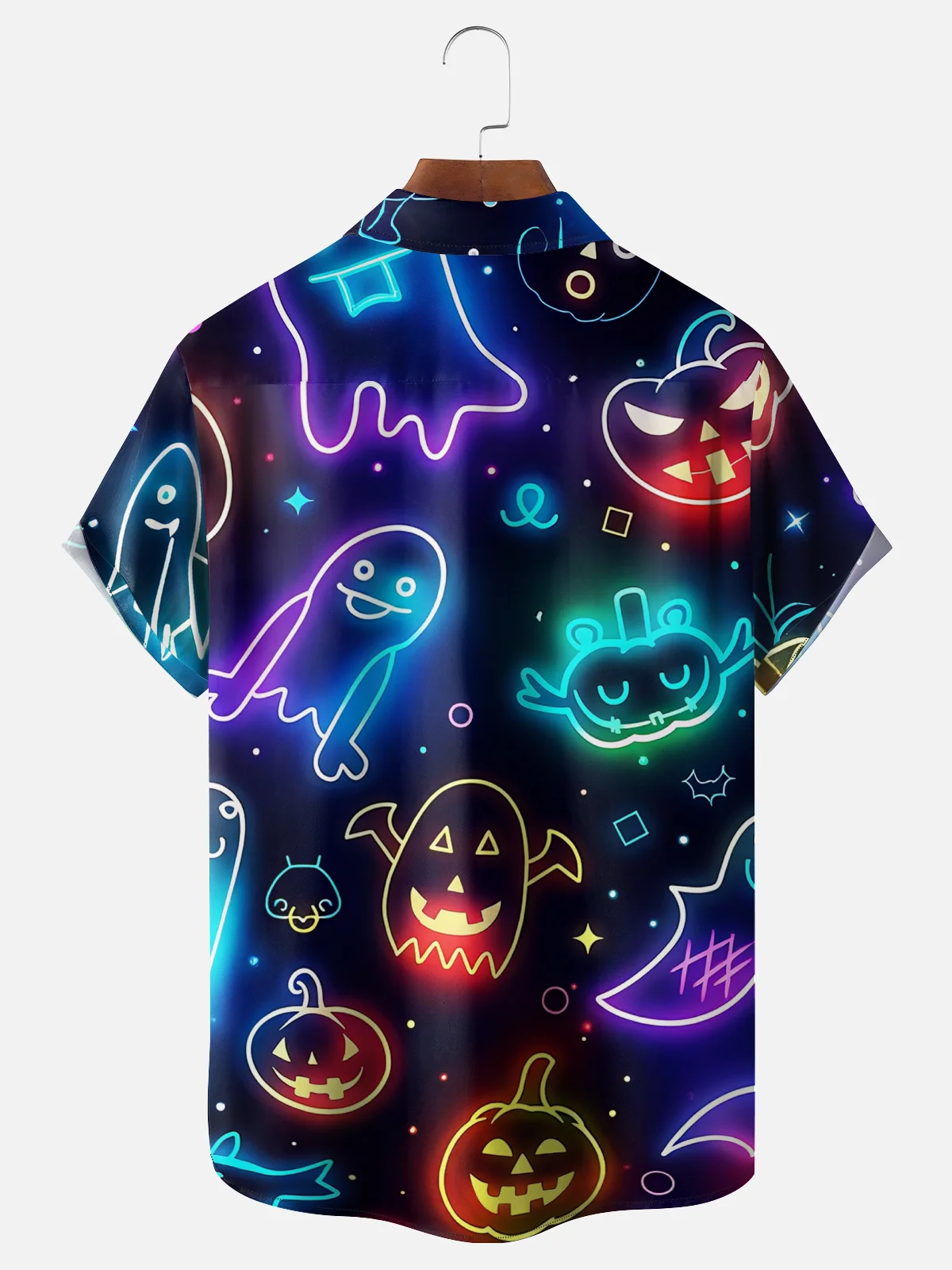 Moisture-wicking Halloween Fluorescent Pumpkin Ghost Fun Chest Pocket Casual Shirt